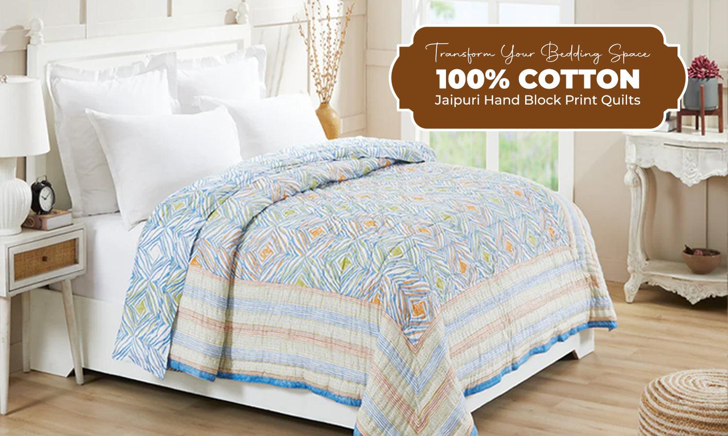 Transform Your Bedding Space with 100% Cotton Jaipuri Hand Block Printed Quilts