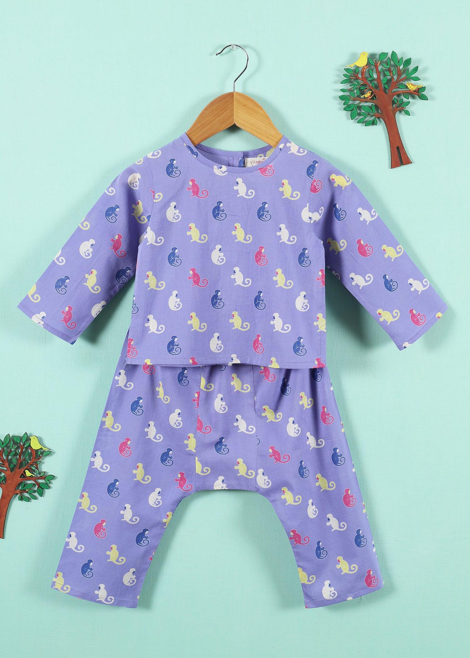 Monkey Lilac Cotton Unisex Nightsuit Baby (6-18 Months) Ratan Texprocess Pvt. Ltd