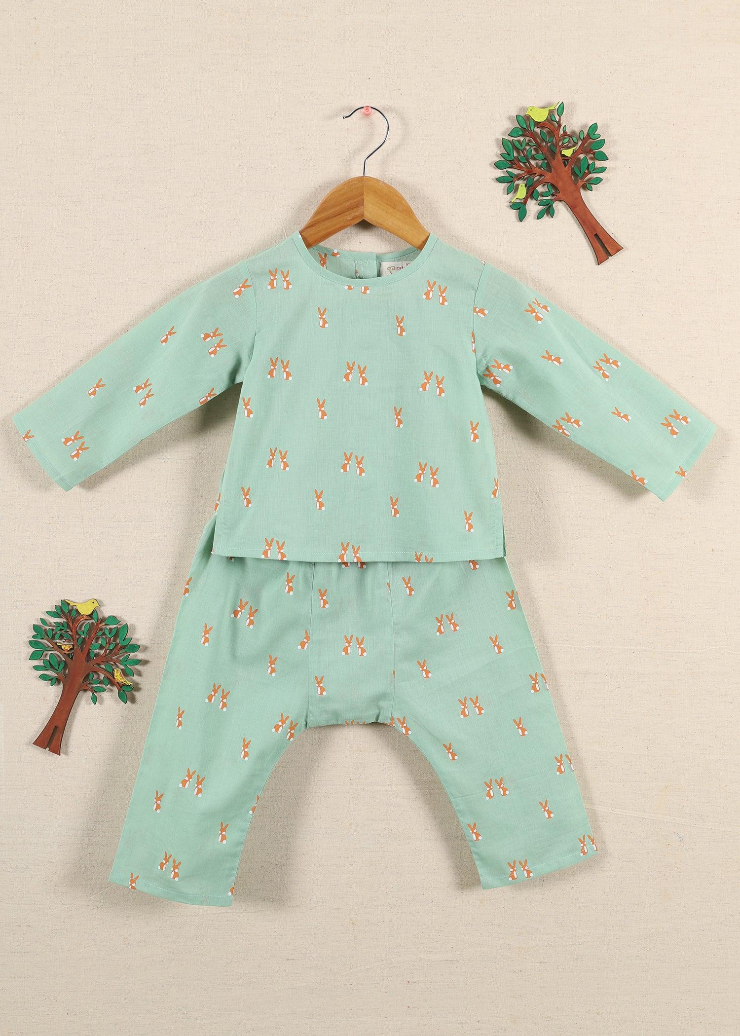 Rabbie Green Cotton Unisex Nightsuit Baby (6-18 Months) Ratan Texprocess Pvt. Ltd