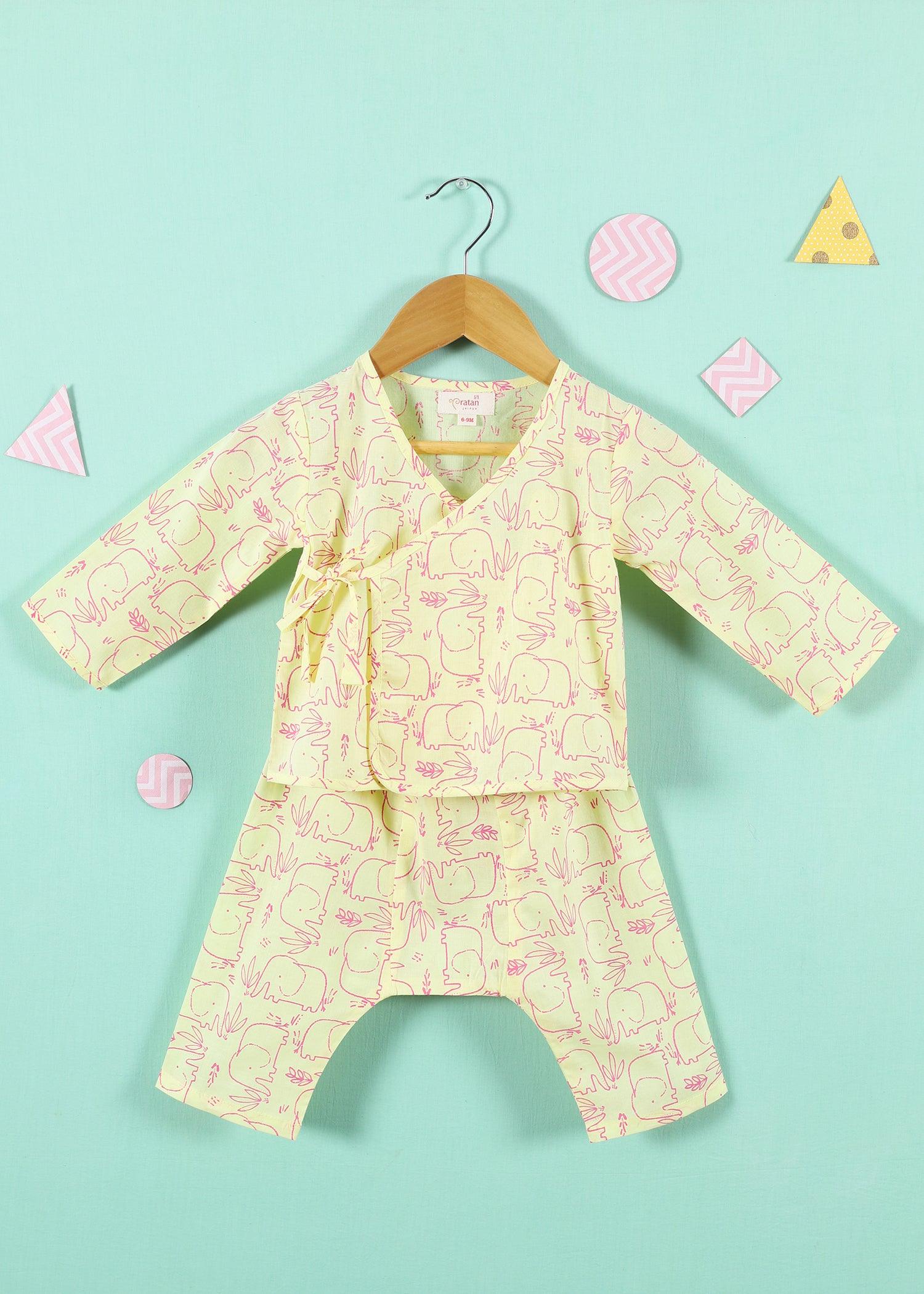 Hasti Lime Cotton Angrakha Unisex Nightsuit Baby (6-18 Months) Ratan Texprocess Pvt. Ltd