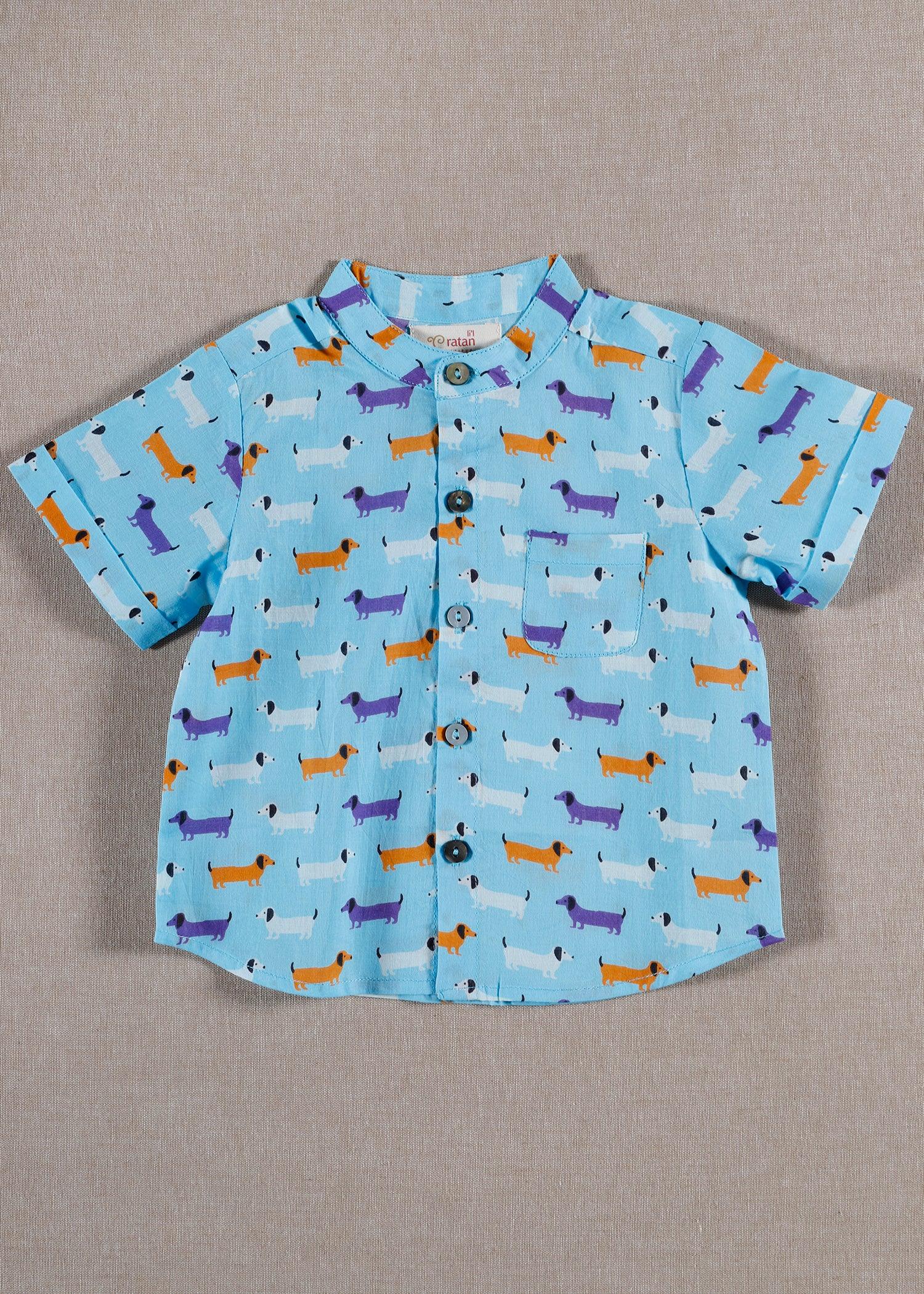 Daschound Sky Blue Cotton Harshit Shirt (6-24 Months)