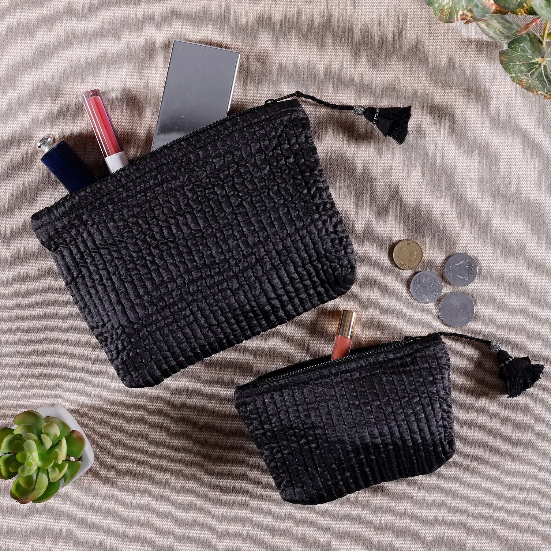 Black Silk Trinket pouch Set Of 2