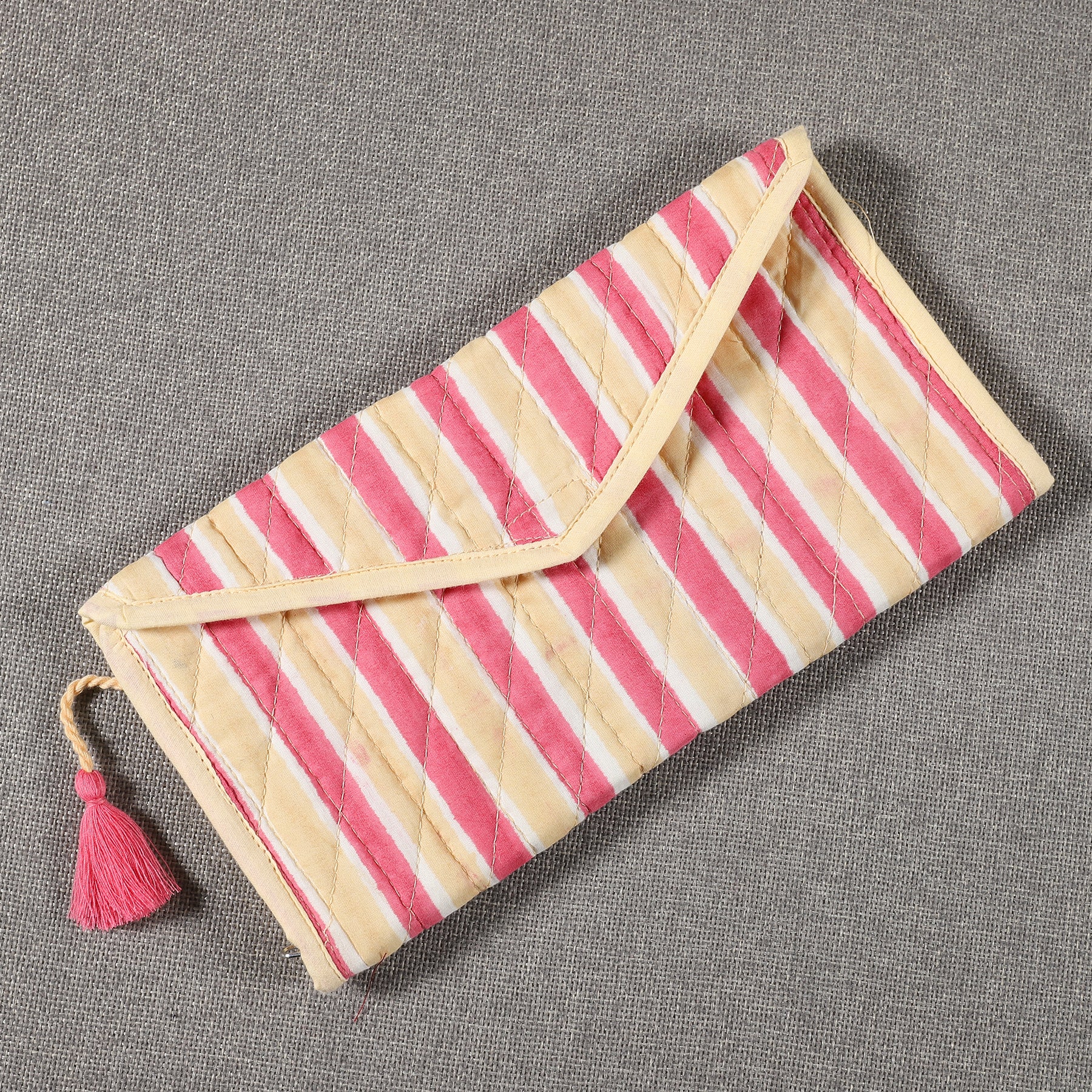 Stripes Pink Quilted Cotton Jewelery Bag Ratan Texprocess Pvt. Ltd