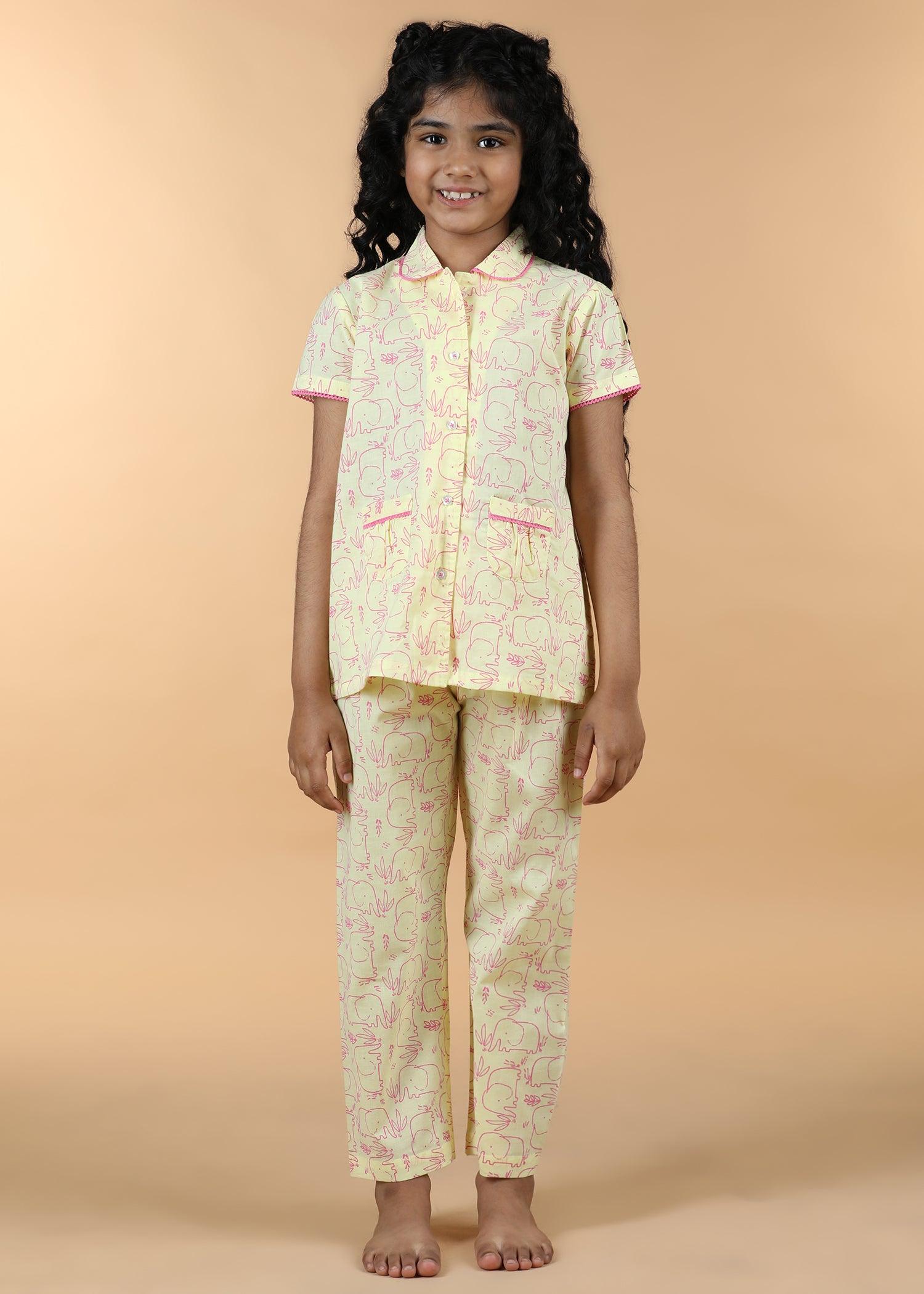 Hasti Lime Half Sleeves Cotton Girl's Nightsuit (1-12 Yrs) Ratan Texprocess Pvt. Ltd