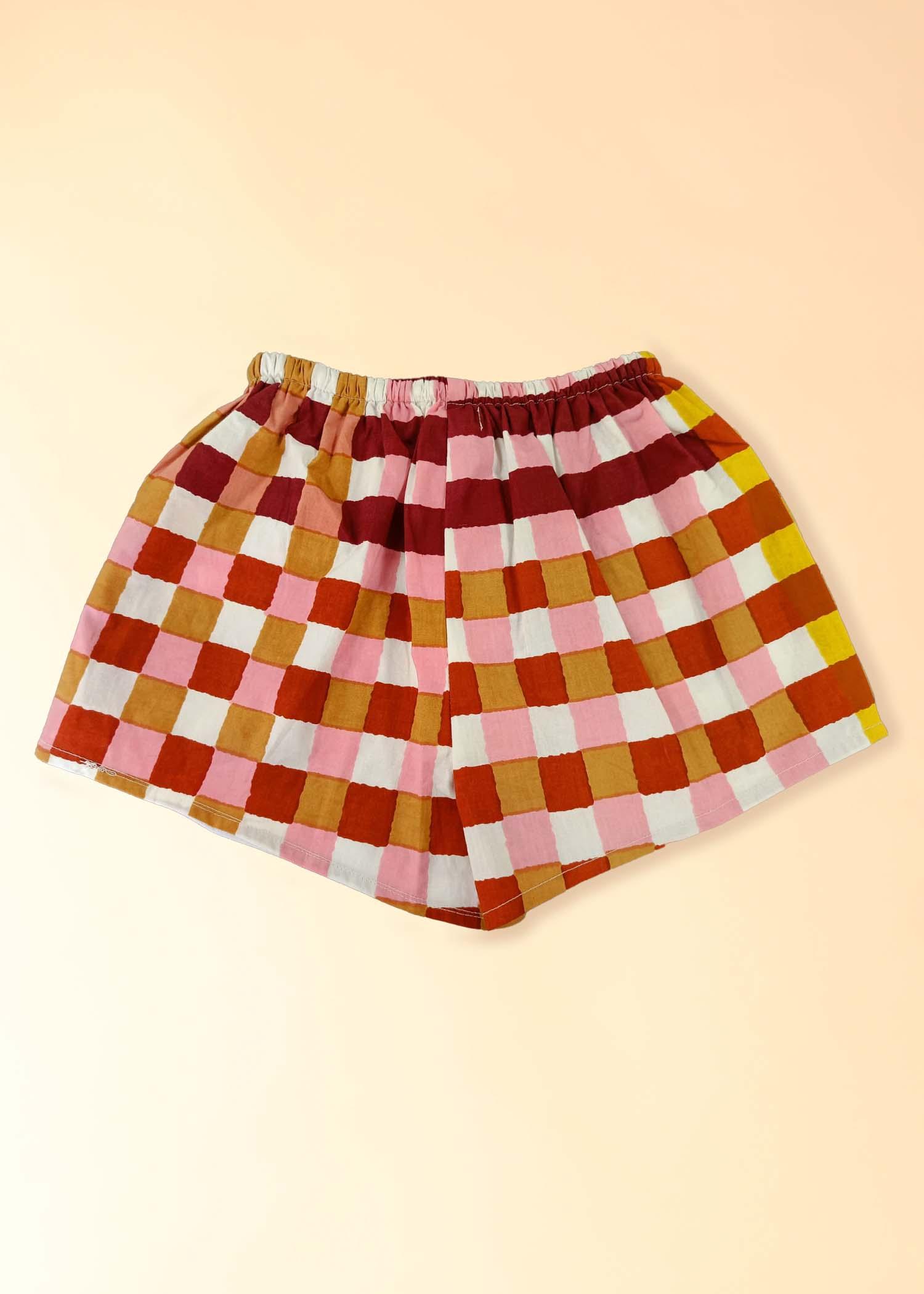 Gingham Mocha  Poplin Shorts Girls (1 Yr -12 Yrs) Ratan Texprocess Pvt. Ltd