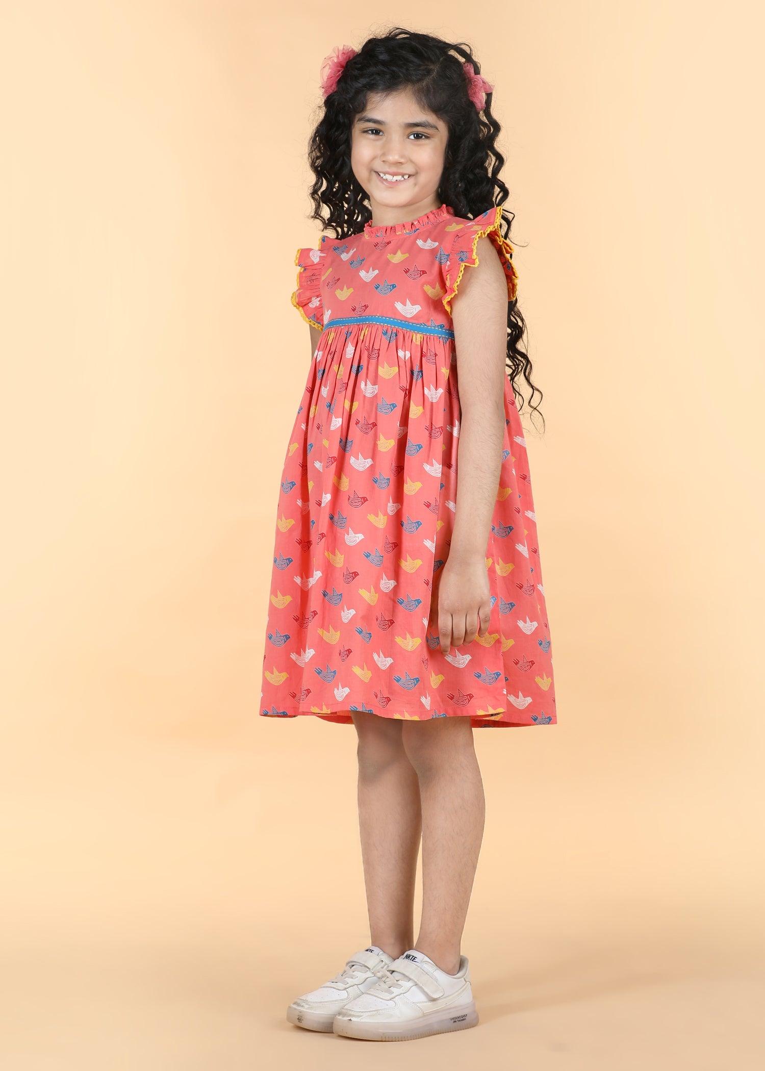 Dove Peach Cotton Takshita Dress Girls (6 Months-12 Years) Ratan Texprocess Pvt. Ltd