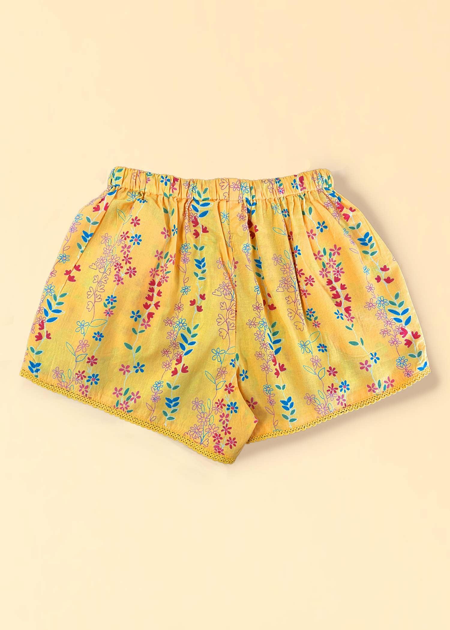 Yellow Cotton Shorts Girls (6 Months -12 Yrs) Ratan Texprocess Pvt. Ltd