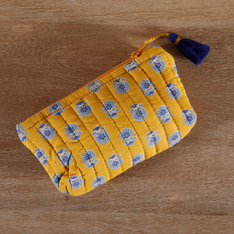 Meher Buti Yellow/ Grey Quilted Cotton Trinket Pouch