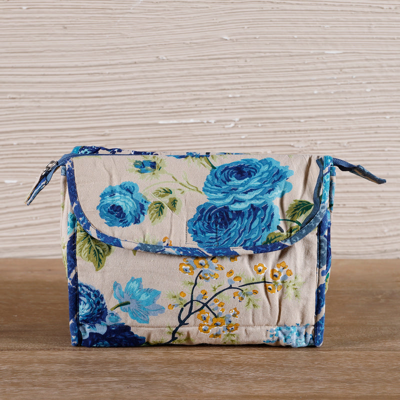 Floral Blue Cotton Twin Toilet Bag