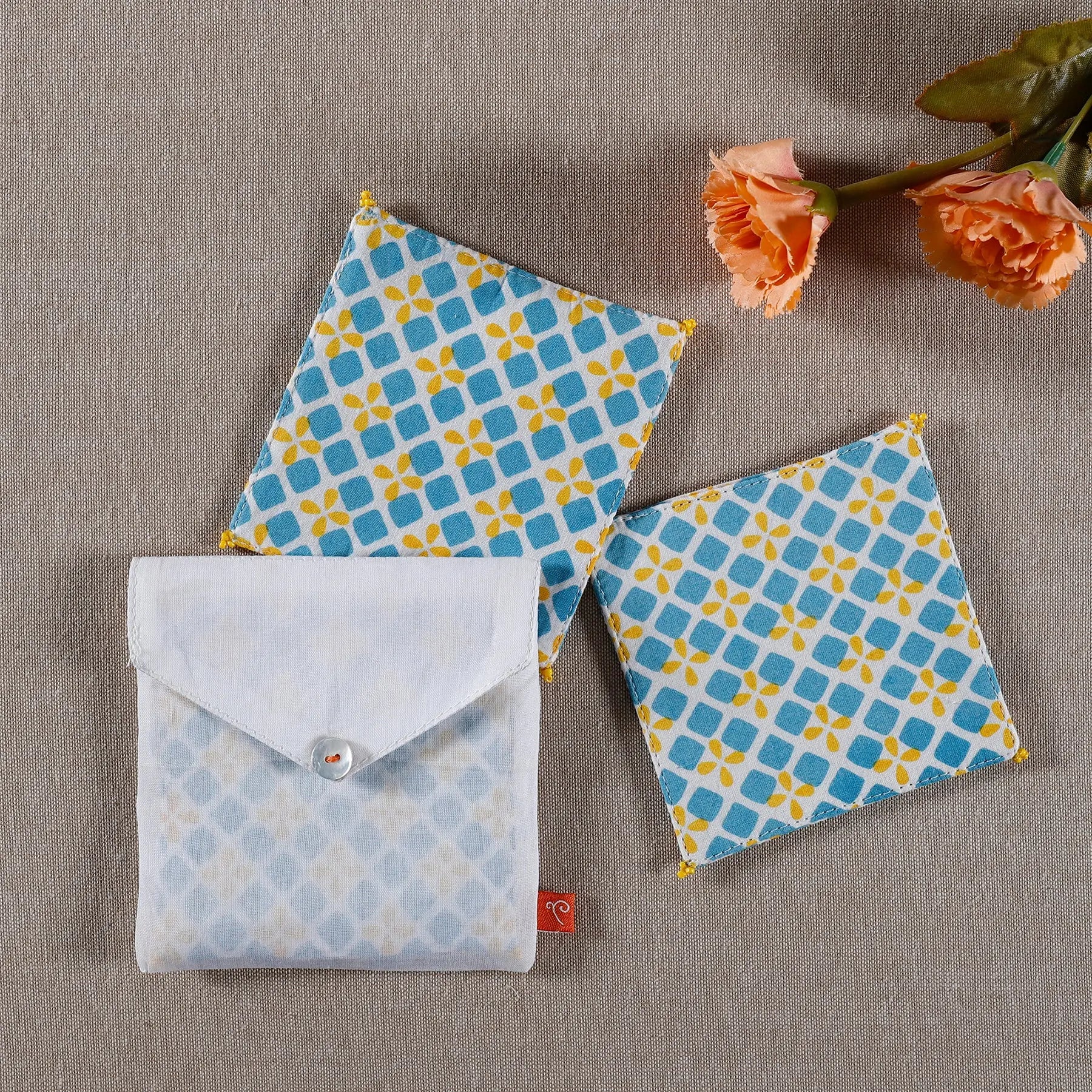 Diamond Yellow/Blue Cotton Coaster (Set Of 4)