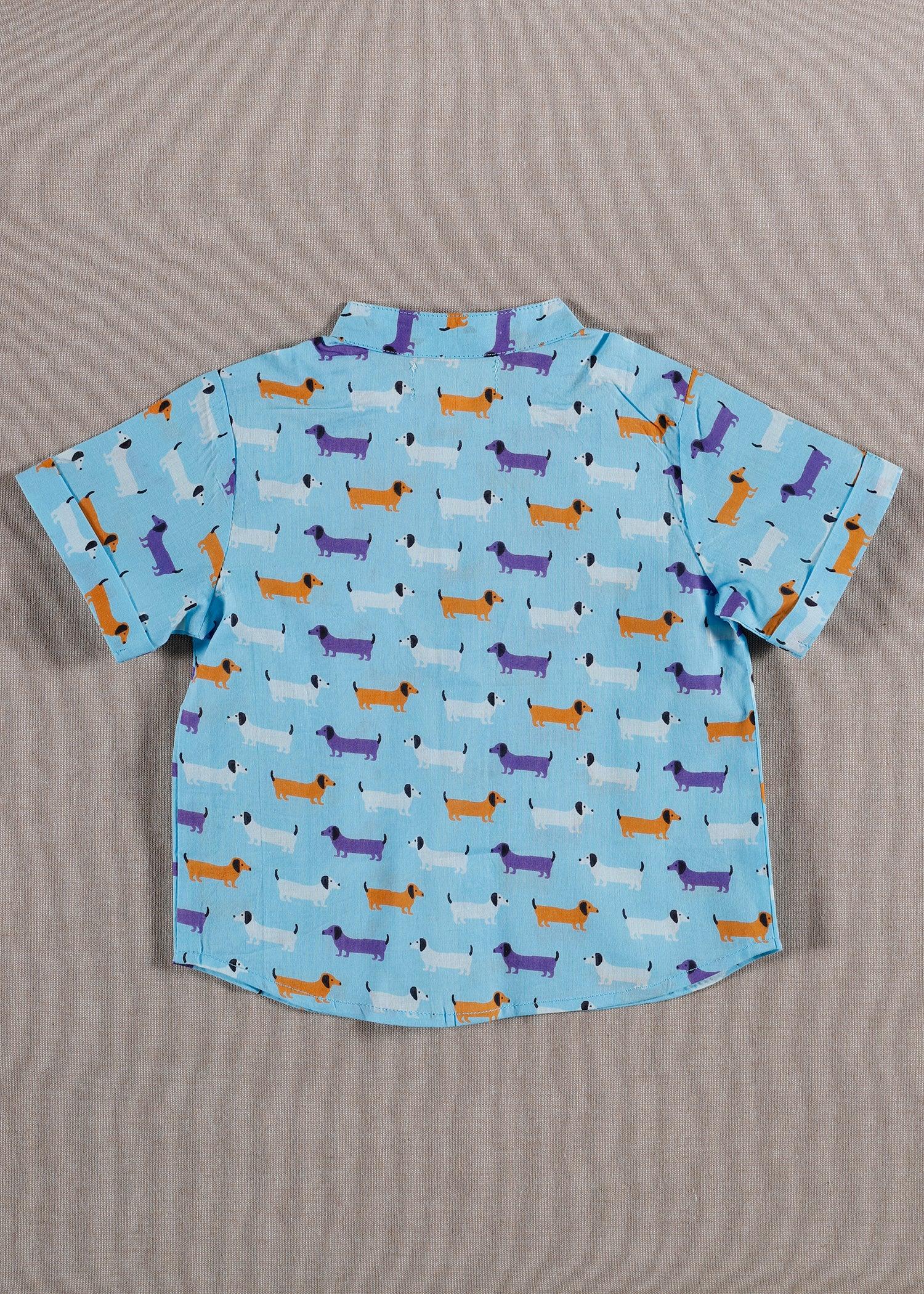 Daschound Sky Blue Cotton Harshit Shirt (6-24 Months)