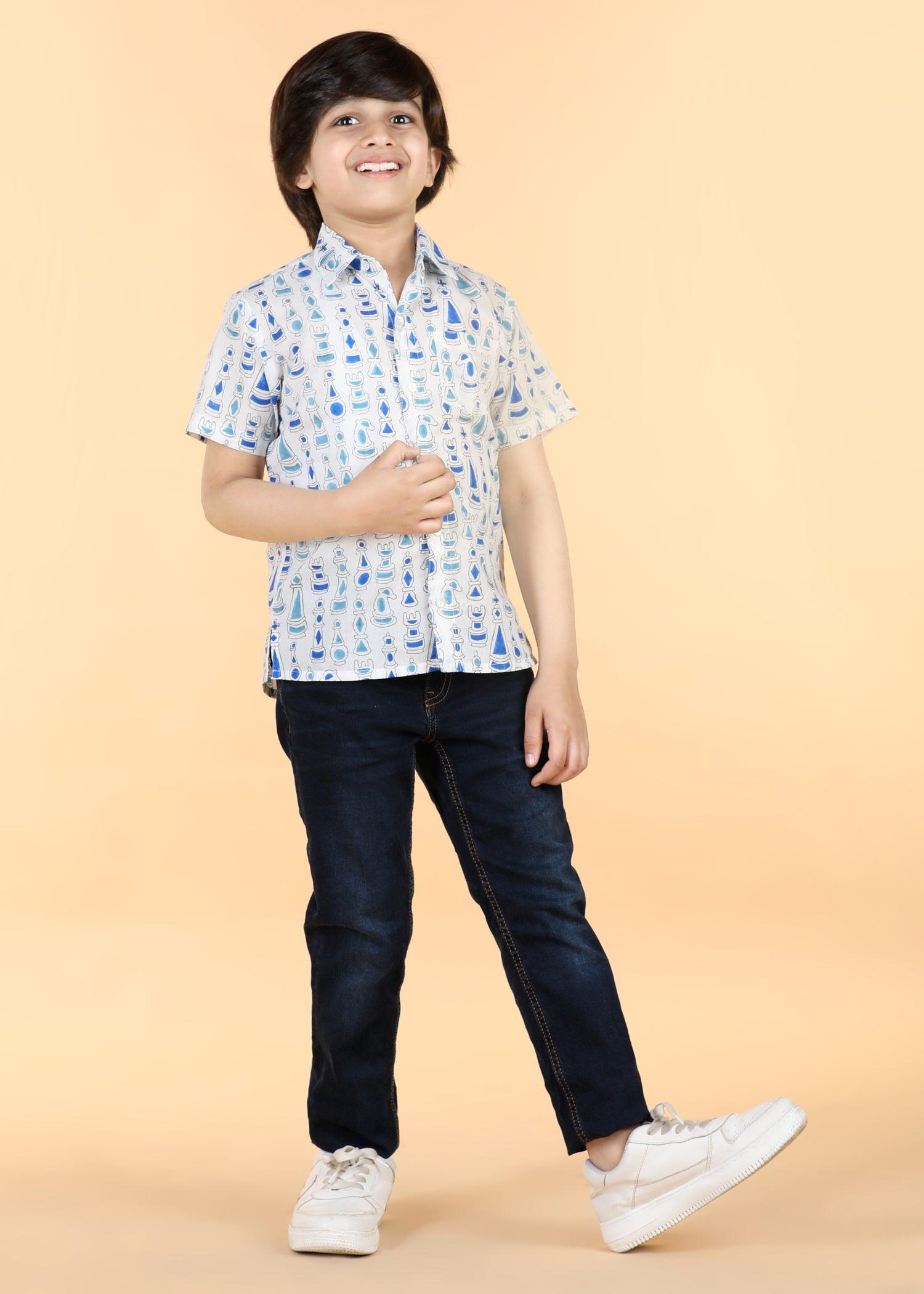 Blue Cotton Boys Shirt