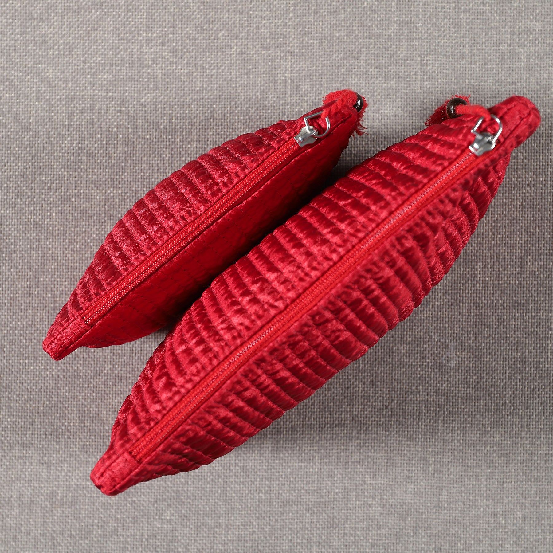 Red Quilted Silk Trinket Pouch (Set of 2) Ratan Texprocess Pvt. Ltd