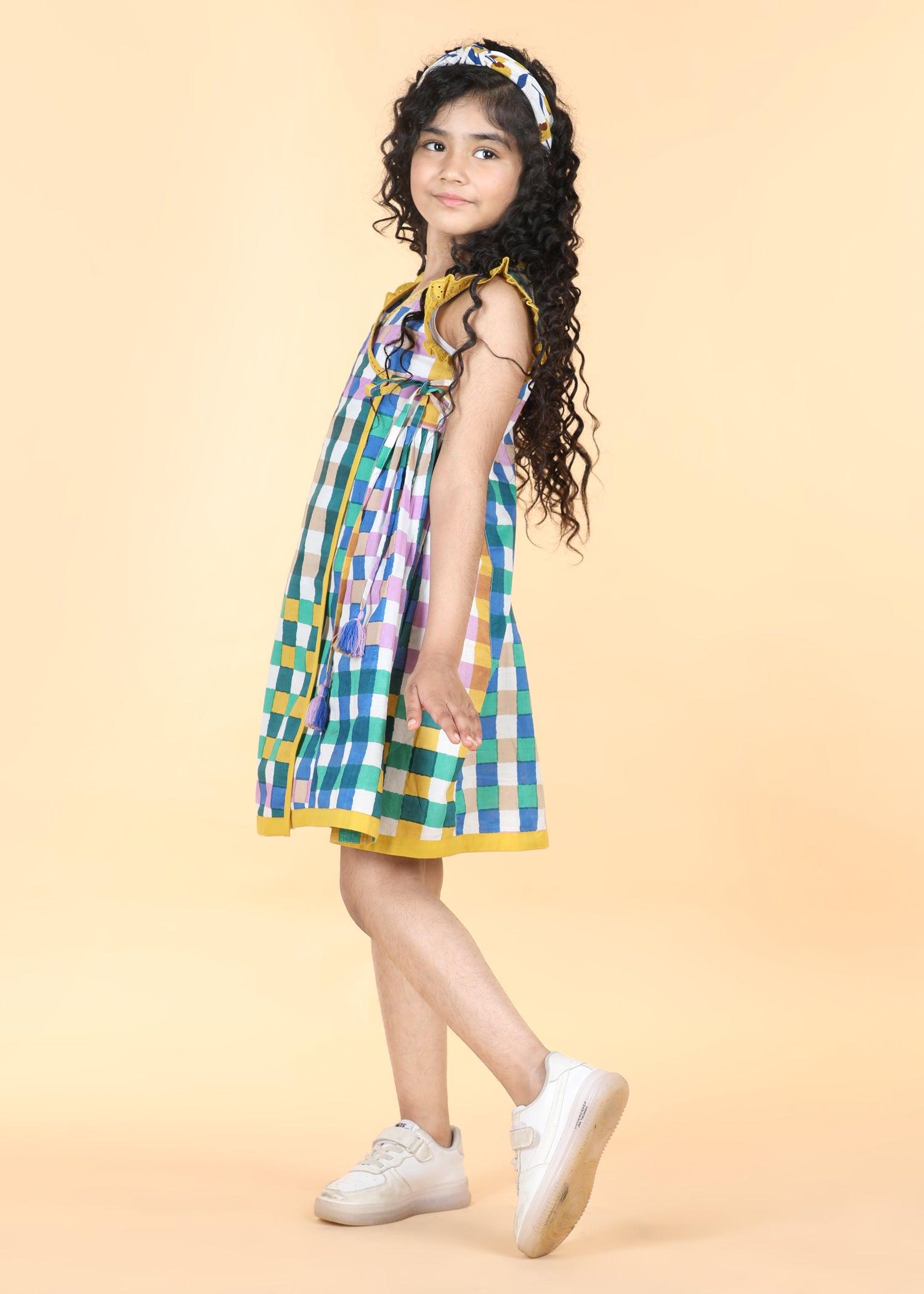 Gingham Multi Cotton Angrakha Dress Girls (6 Months -12 Yrs) Ratan Texprocess Pvt. Ltd