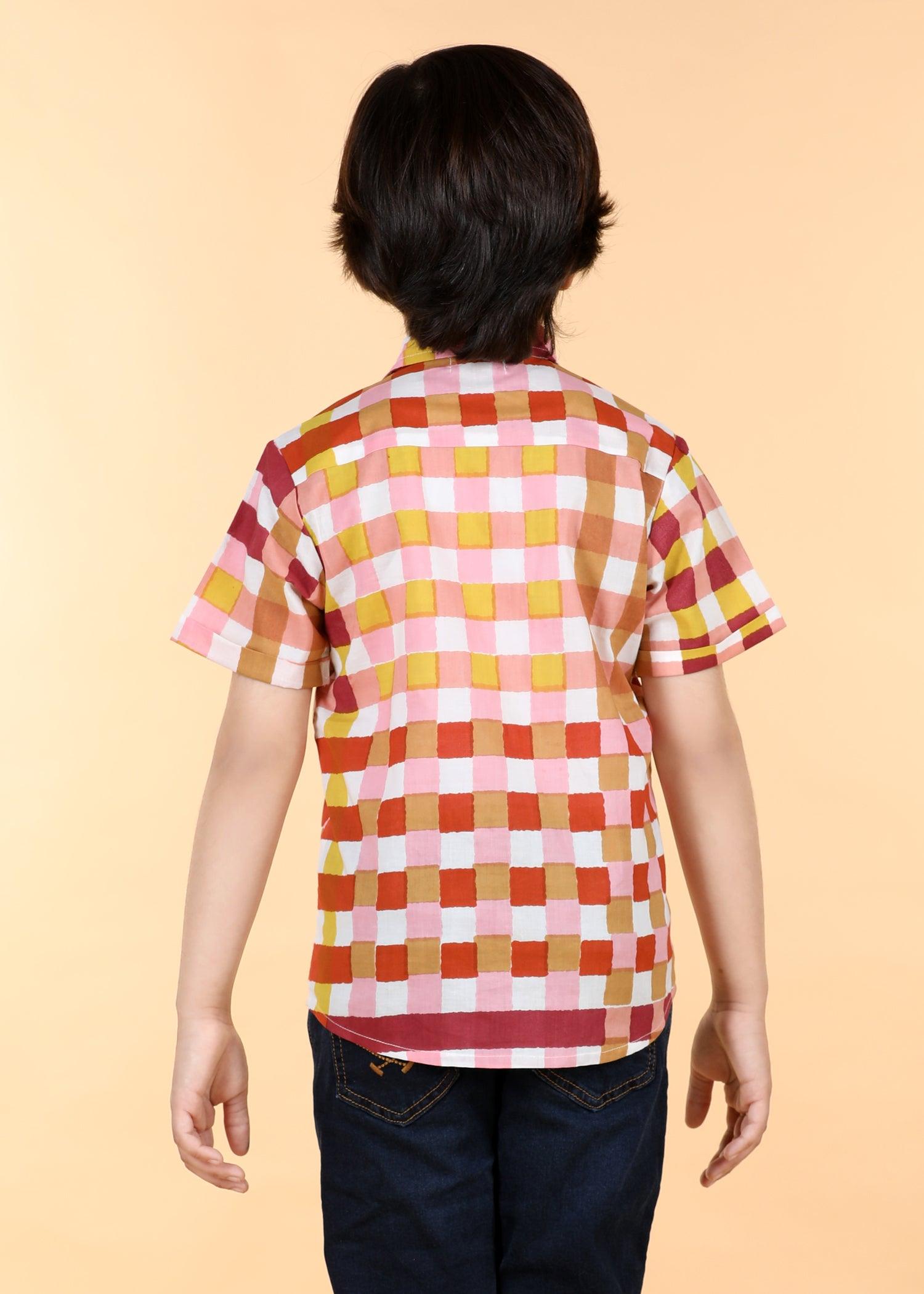 Gingham Mocha Cotton Half Sleeve Round Hem Shirt Boys (6 Months -12 Yrs) Ratan Texprocess Pvt. Ltd