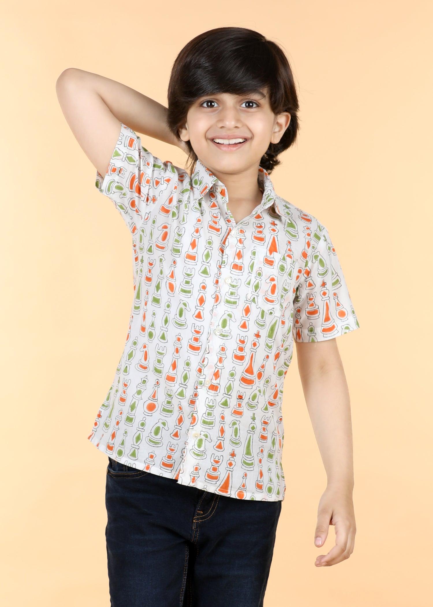 Green Cotton Boys Shirt