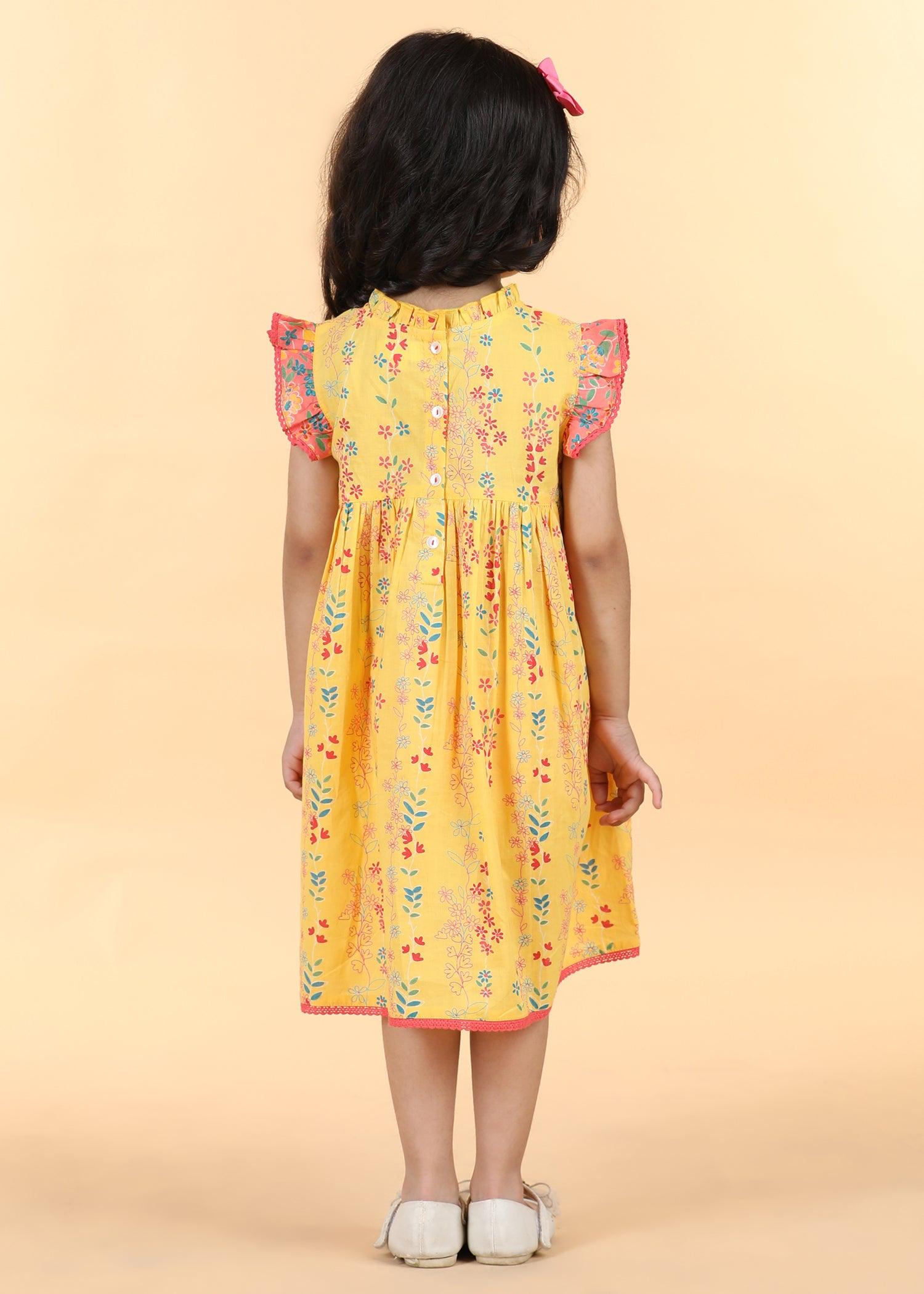 Yellow Cotton Takshita Dress Girls (6 Months -12 Yrs) Ratan Texprocess Pvt. Ltd