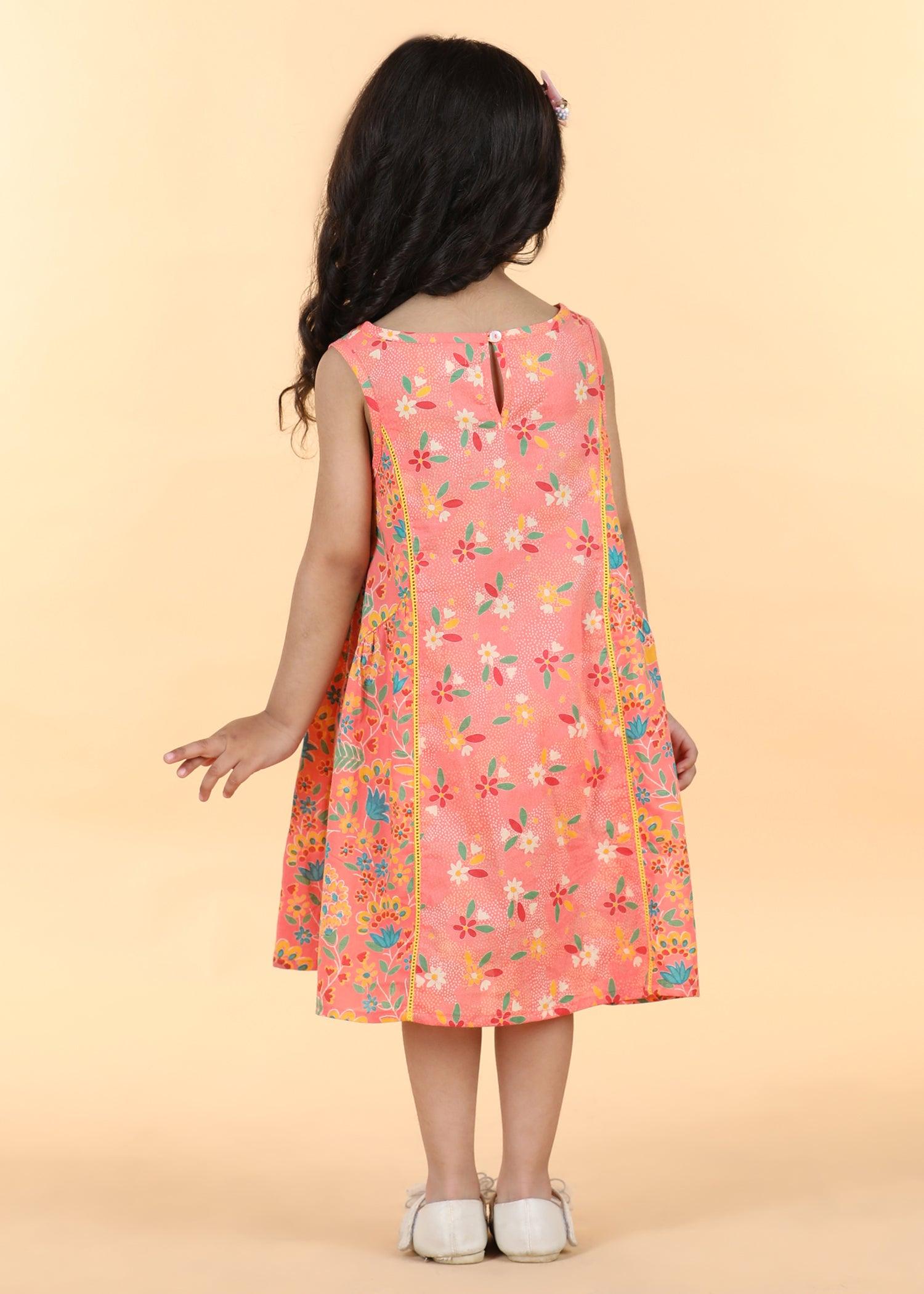 Peach Cotton Panelled Dress Girls (6 Months -12 Yrs) Ratan Texprocess Pvt. Ltd