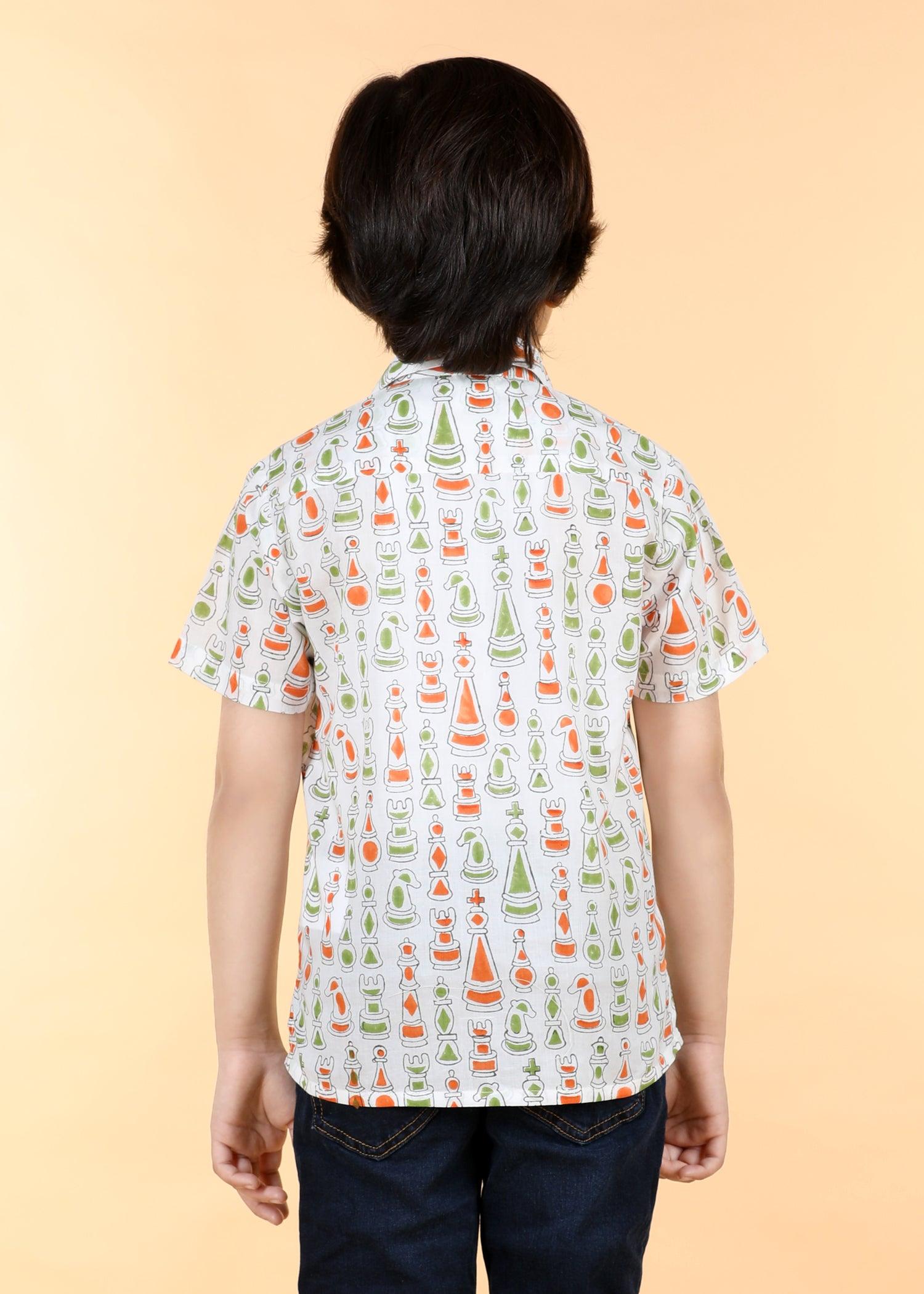 Green Cotton Boys Shirt