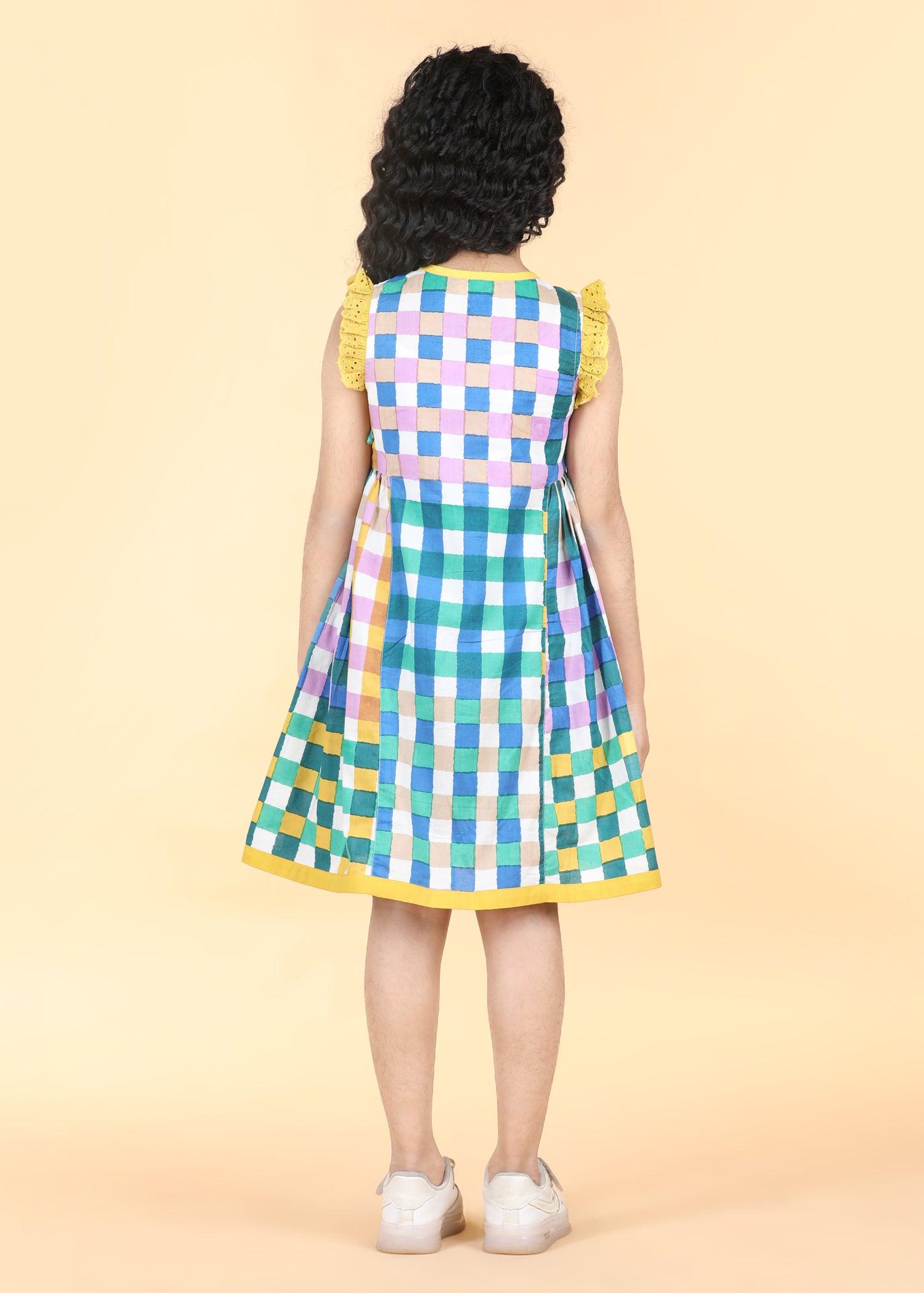 Gingham Multi Cotton Angrakha Dress Girls (6 Months -12 Yrs) Ratan Texprocess Pvt. Ltd