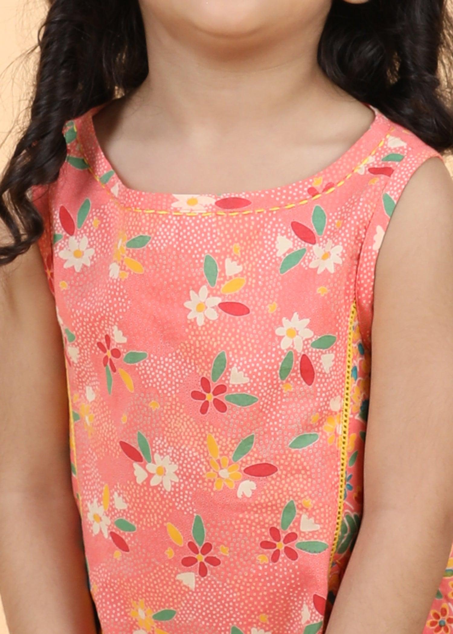 Peach Cotton Panelled Dress Girls (6 Months -12 Yrs) Ratan Texprocess Pvt. Ltd