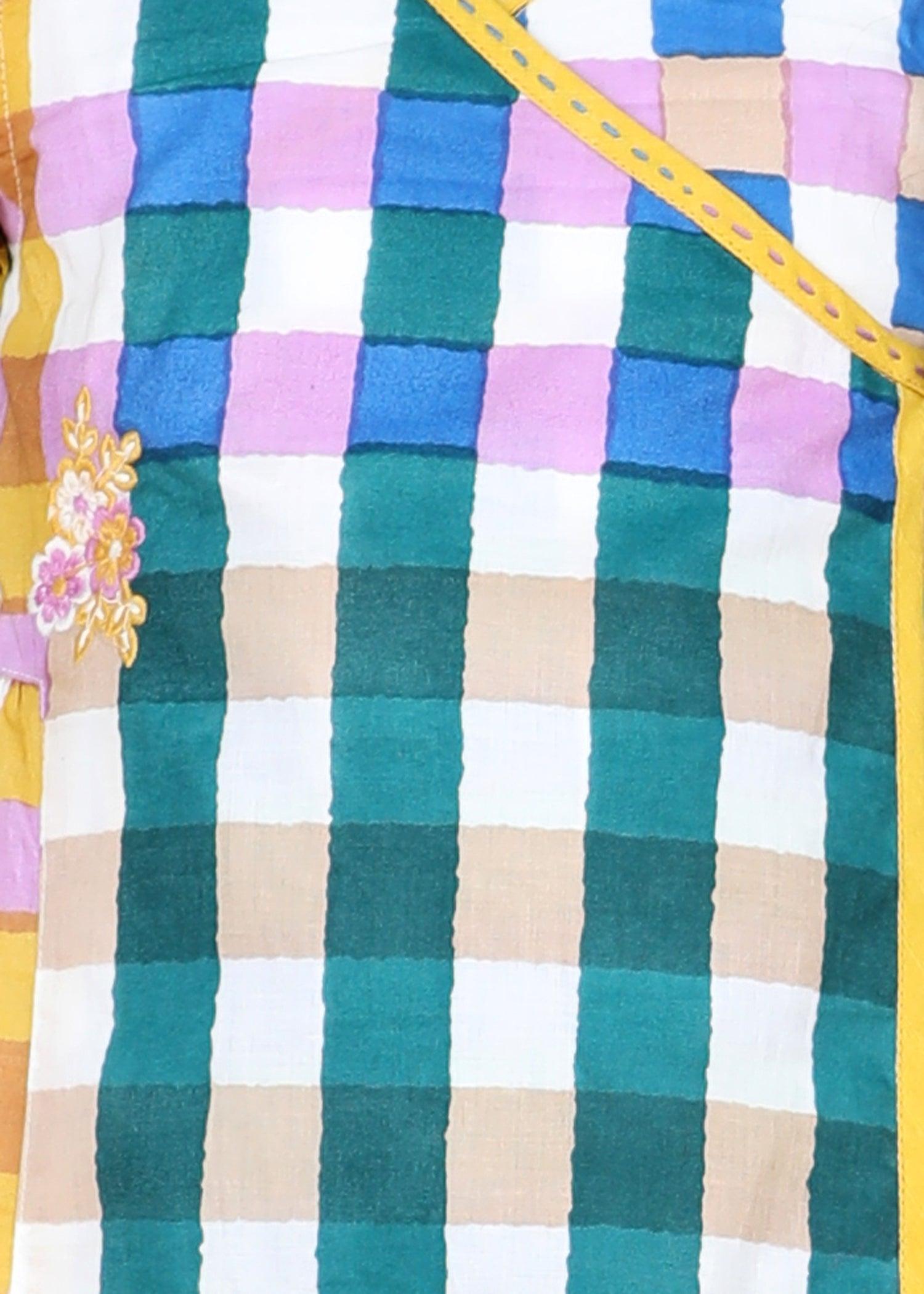 Gingham Multi Cotton Angrakha Dress Girls (6 Months -12 Yrs) Ratan Texprocess Pvt. Ltd