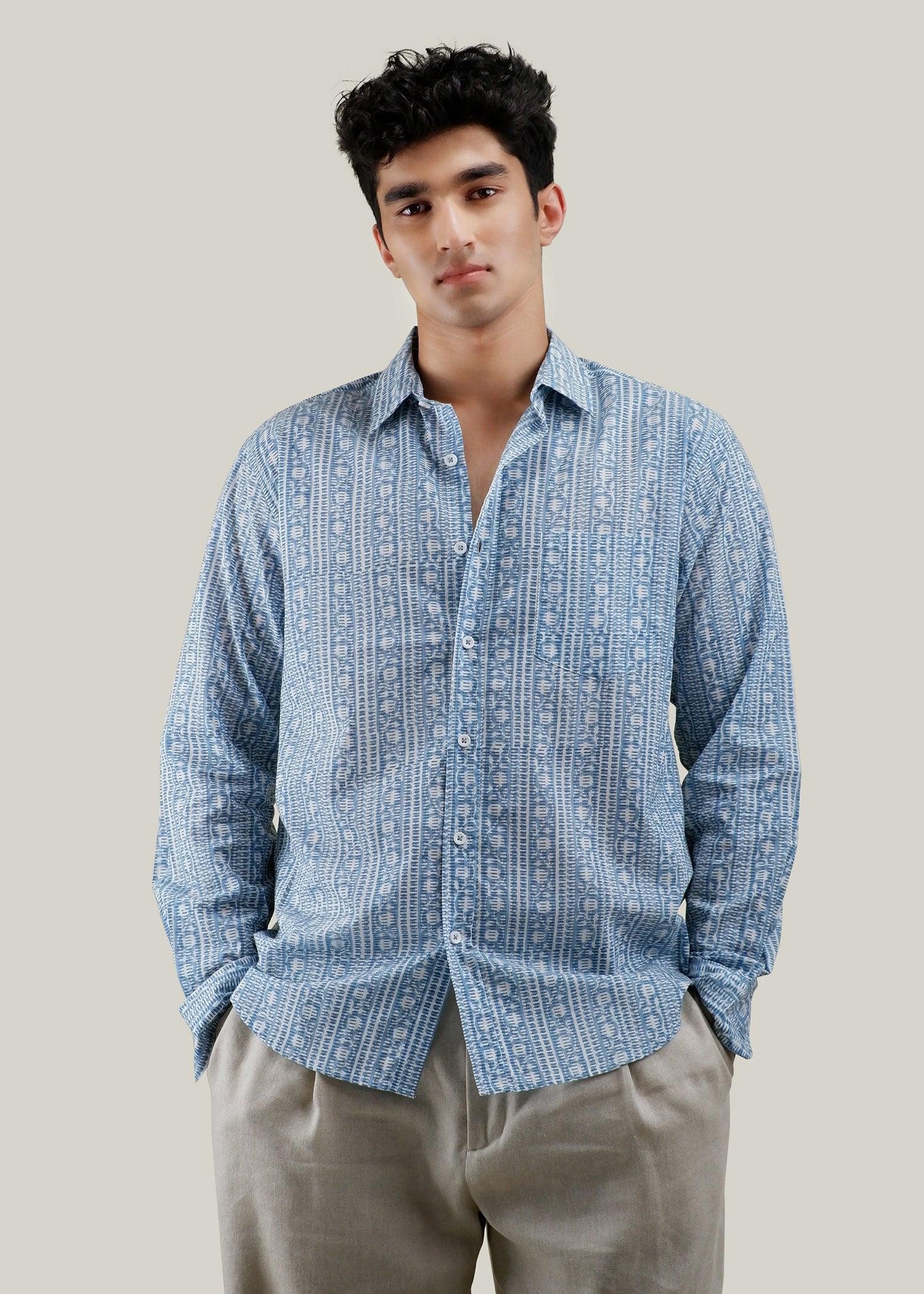 Blue Regular Cotton Full Sleeve Shirt