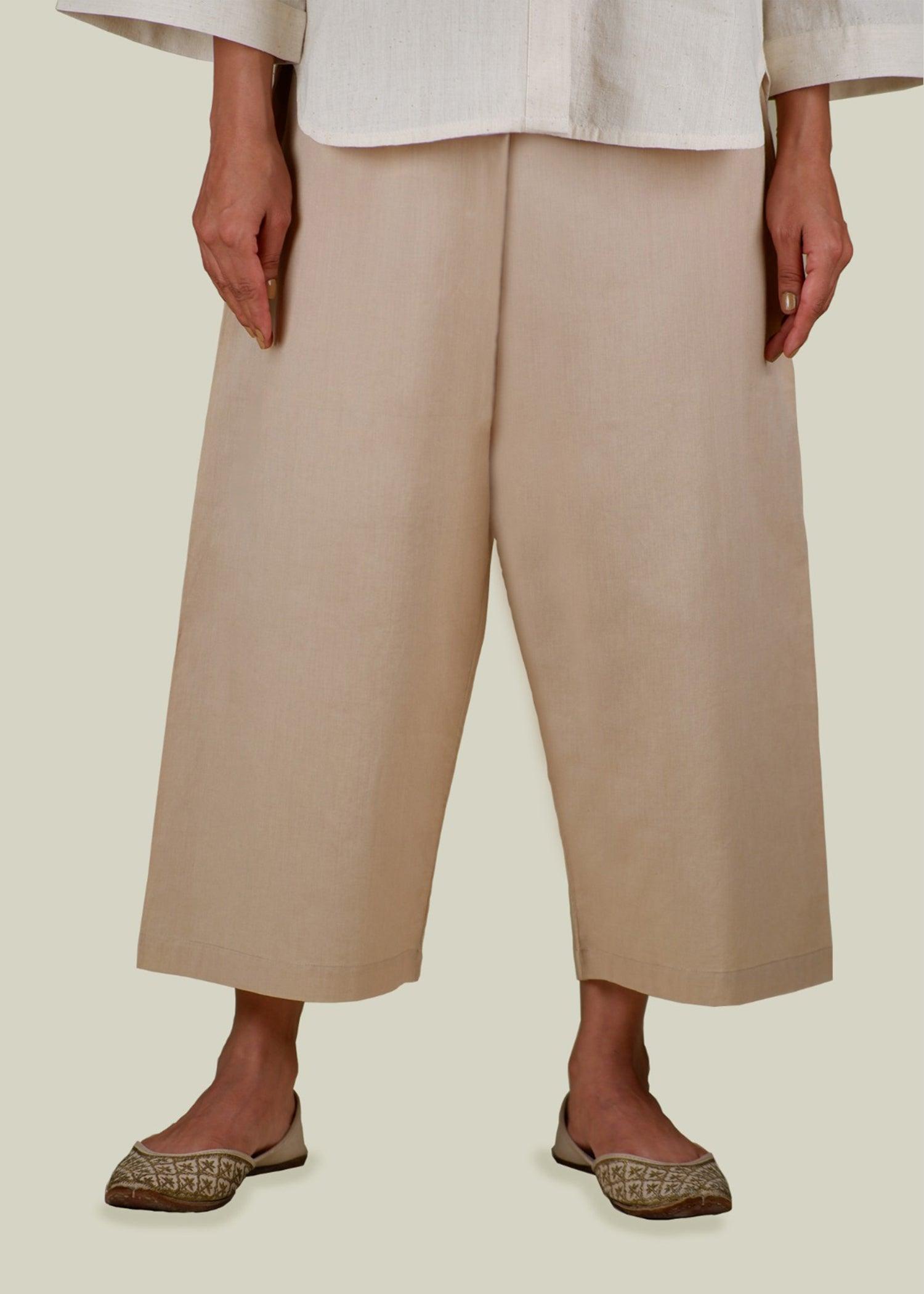 Beige Regular Cotton Wide-Hem Pant