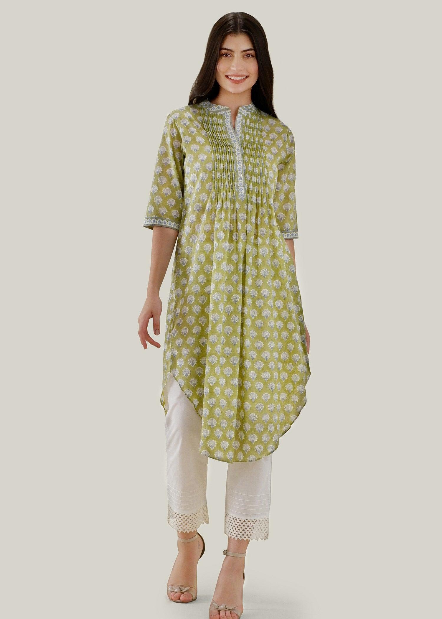 Olive Green Regular Voile Cascade Kurta