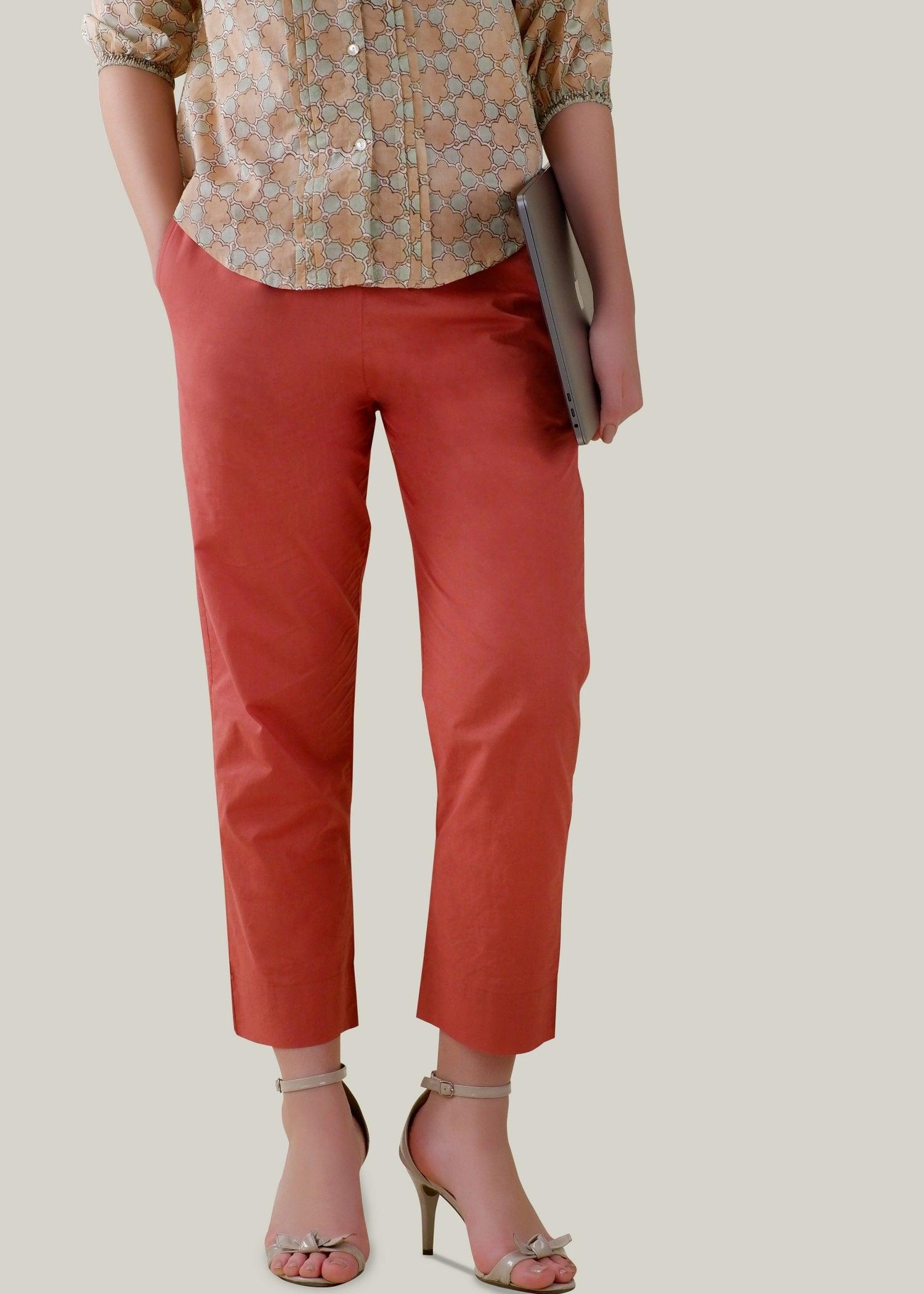 Rust Red Regular Cotton Tapered Pant