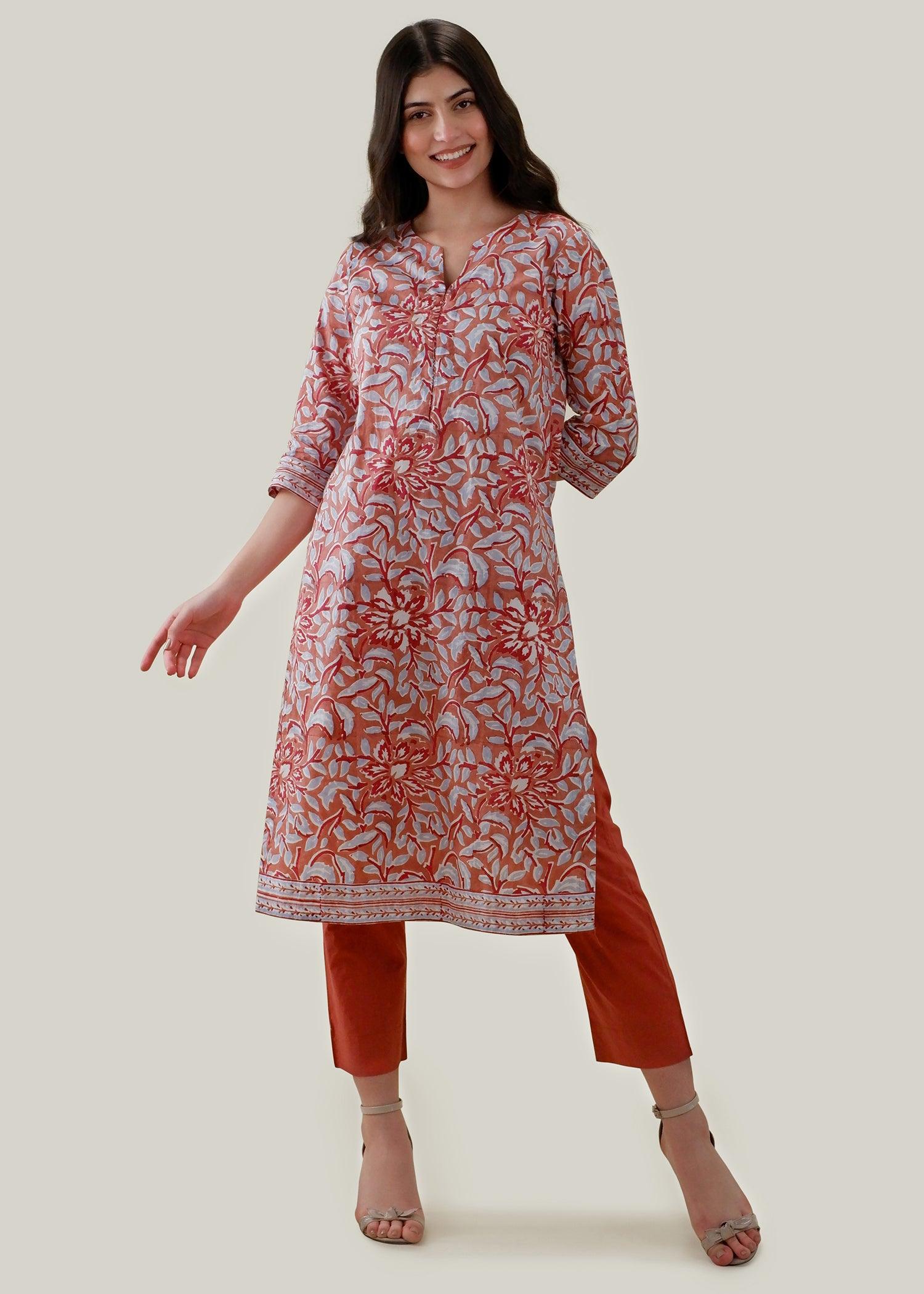 Rust Orange Regular Cotton Kurta