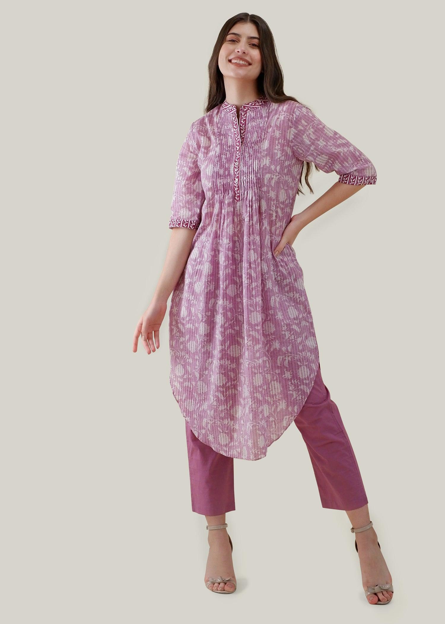 Purple Regular Voile Cascade Kurta