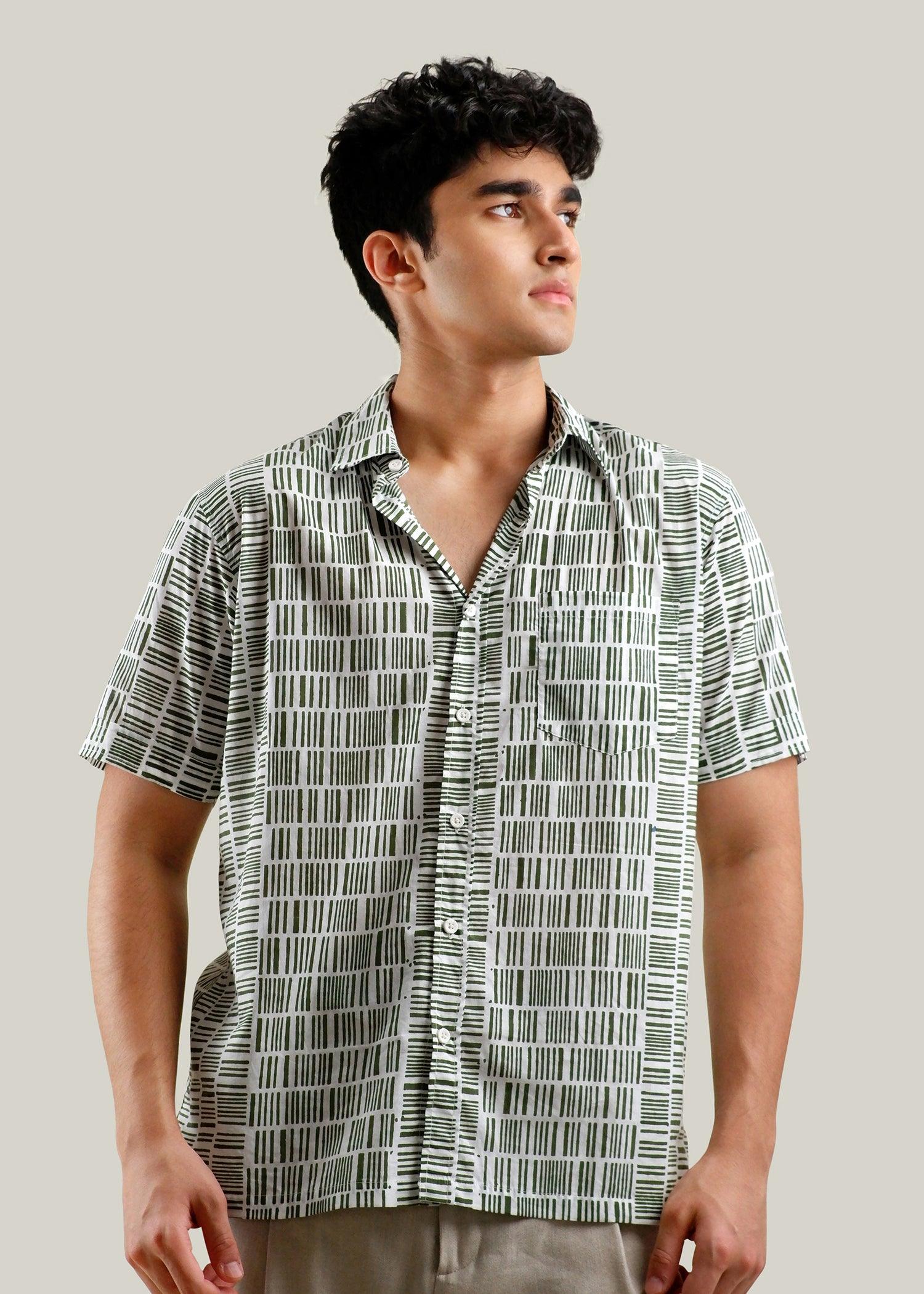 Dark Green Regular Cotton Half Sleeve Shirt