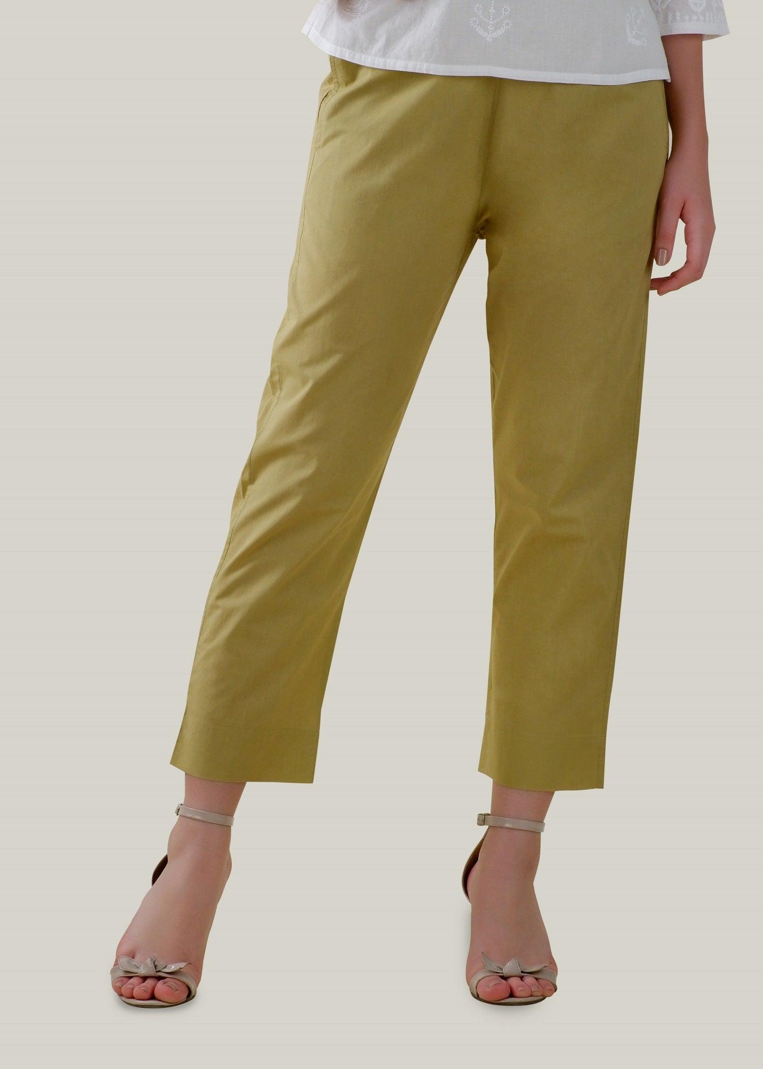 Olive Green Regular Cotton Tapered Pant