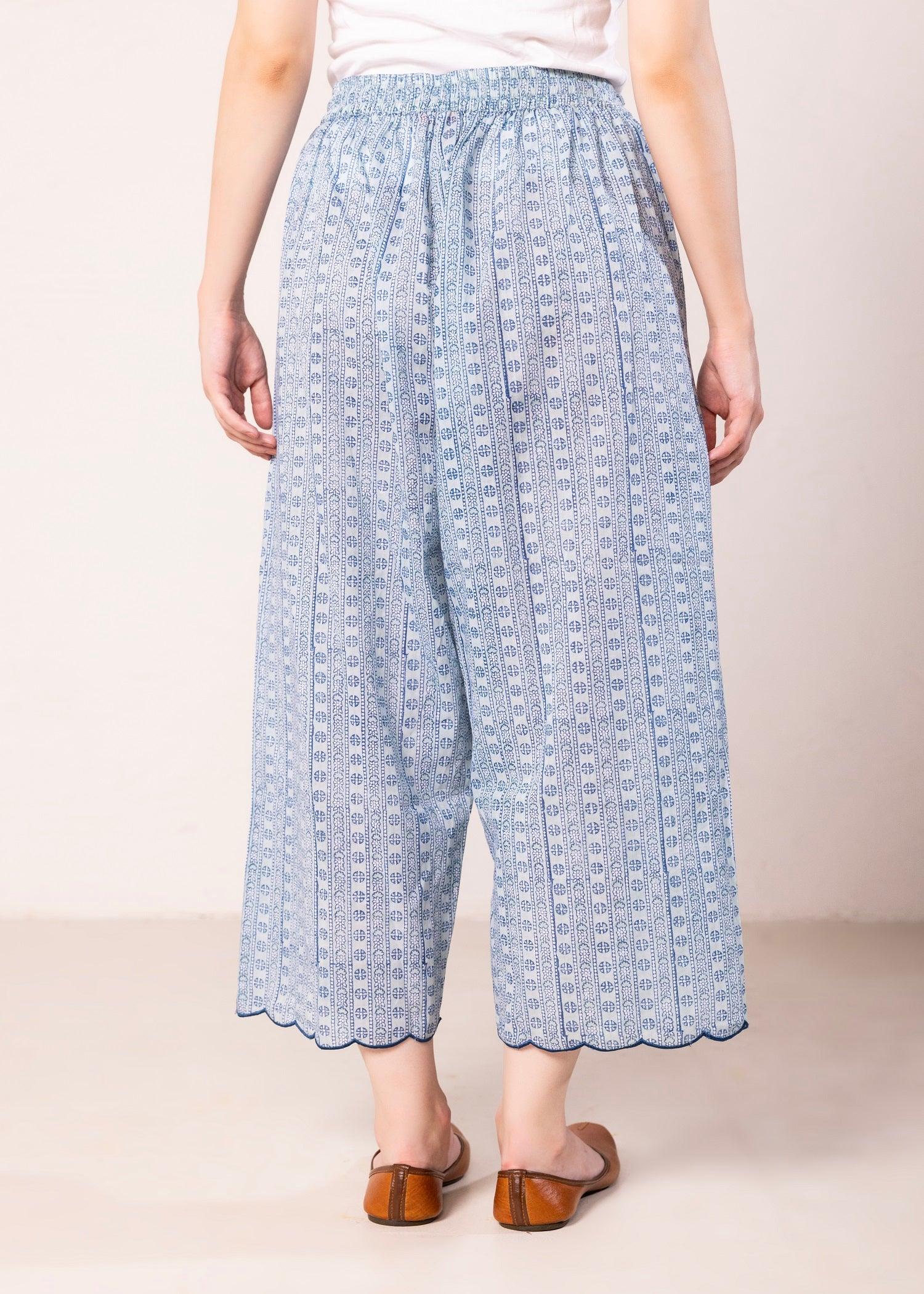 Haze Blue Loose Voile Wide Hem Pant