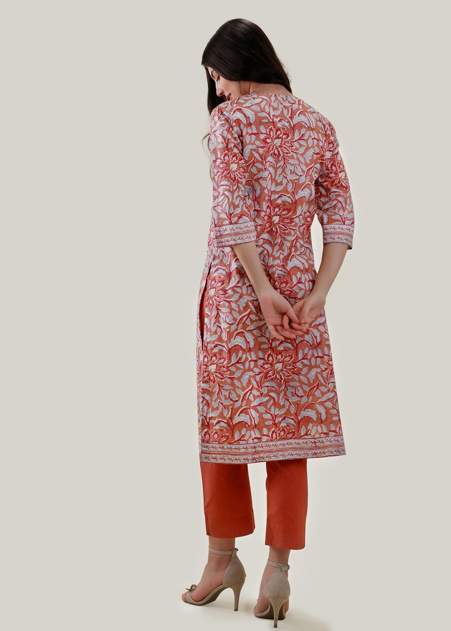 Rust Orange Regular Cotton Kurta