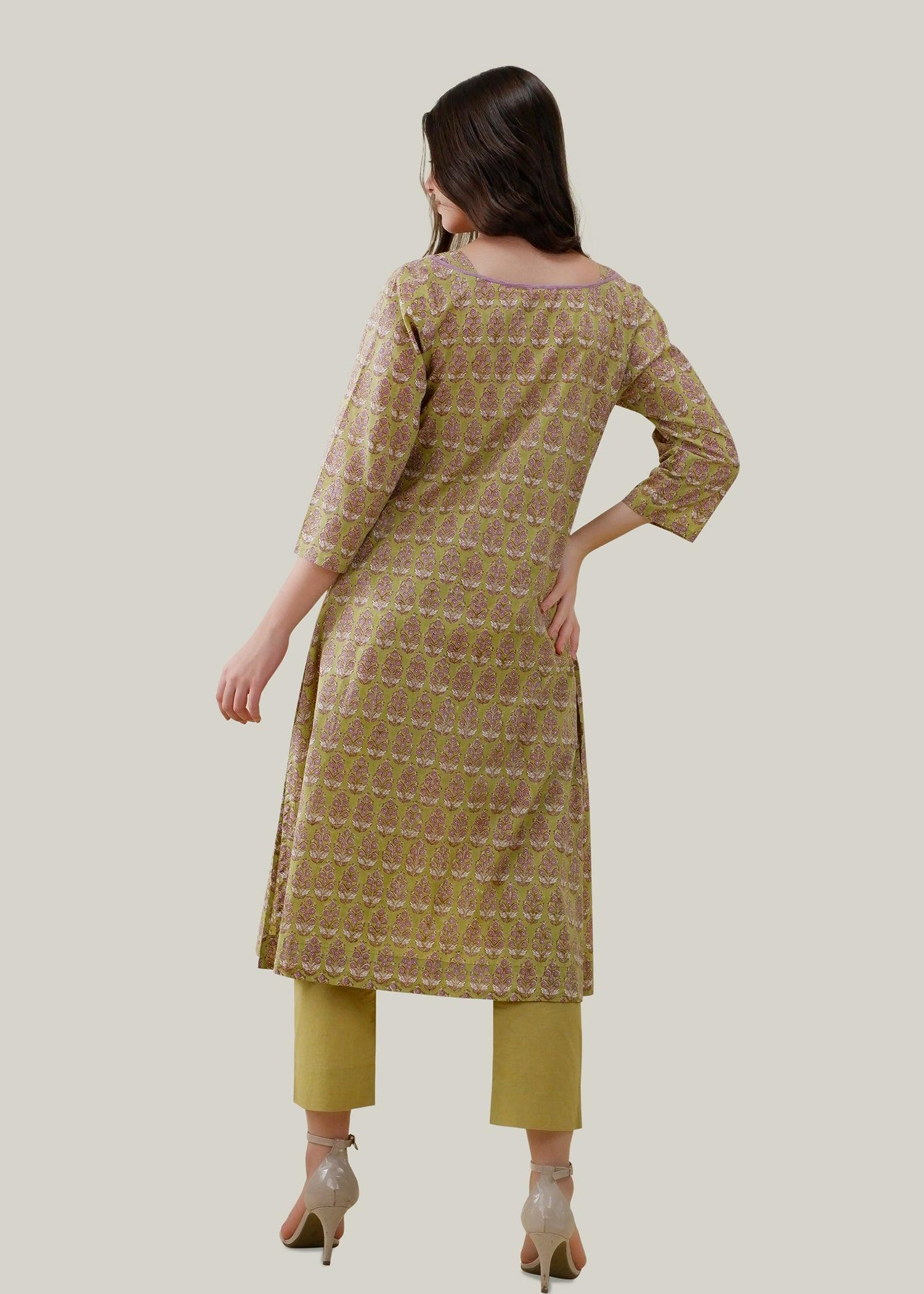 Olive Green Flared Voile Sehar Kurta