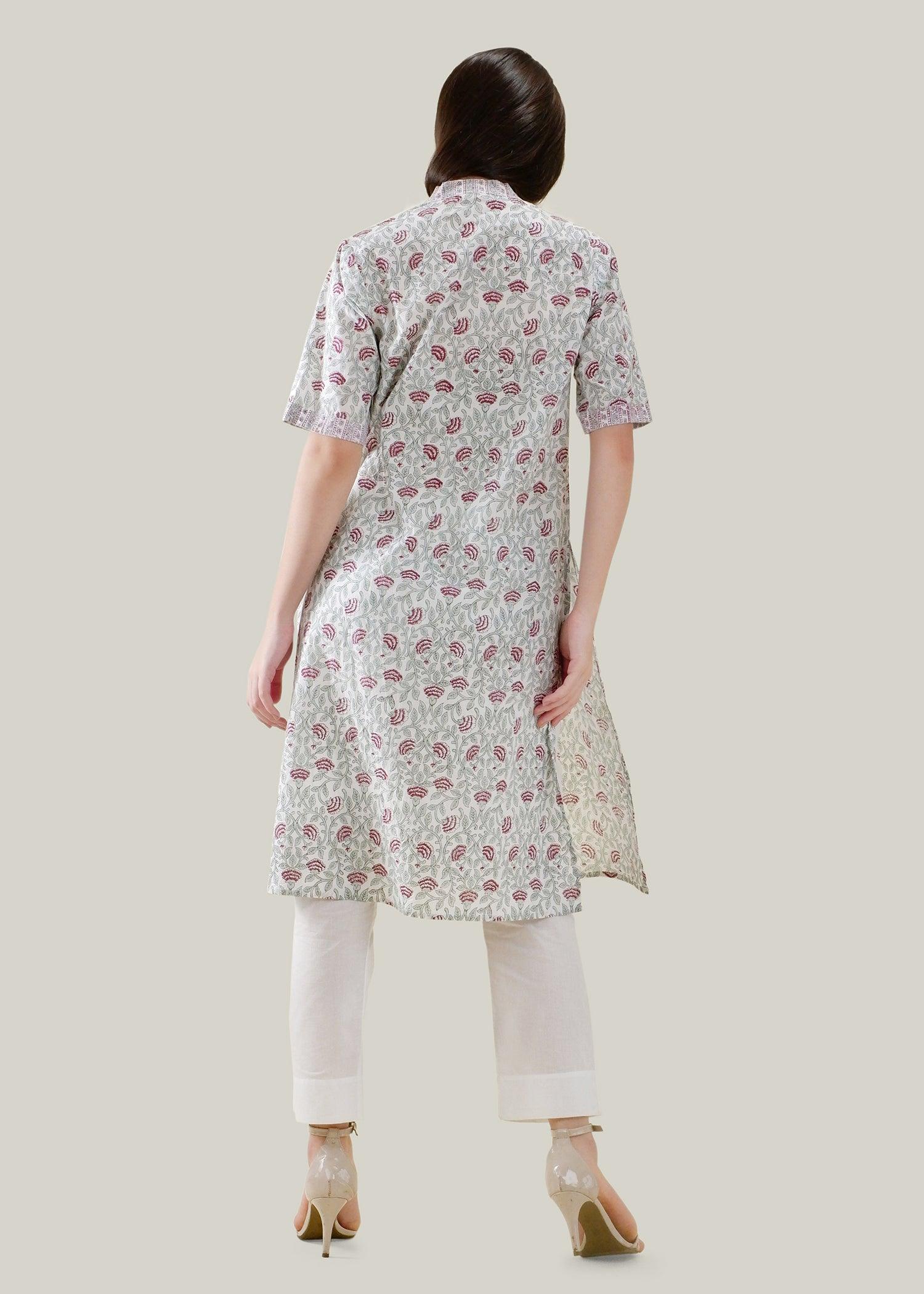 White & Red Loose Cotton Laavanya Kurta