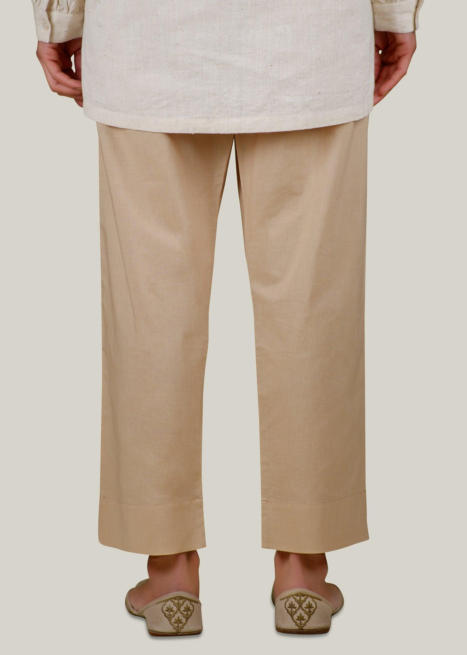 Beige Regular Cotton Tapered Pant