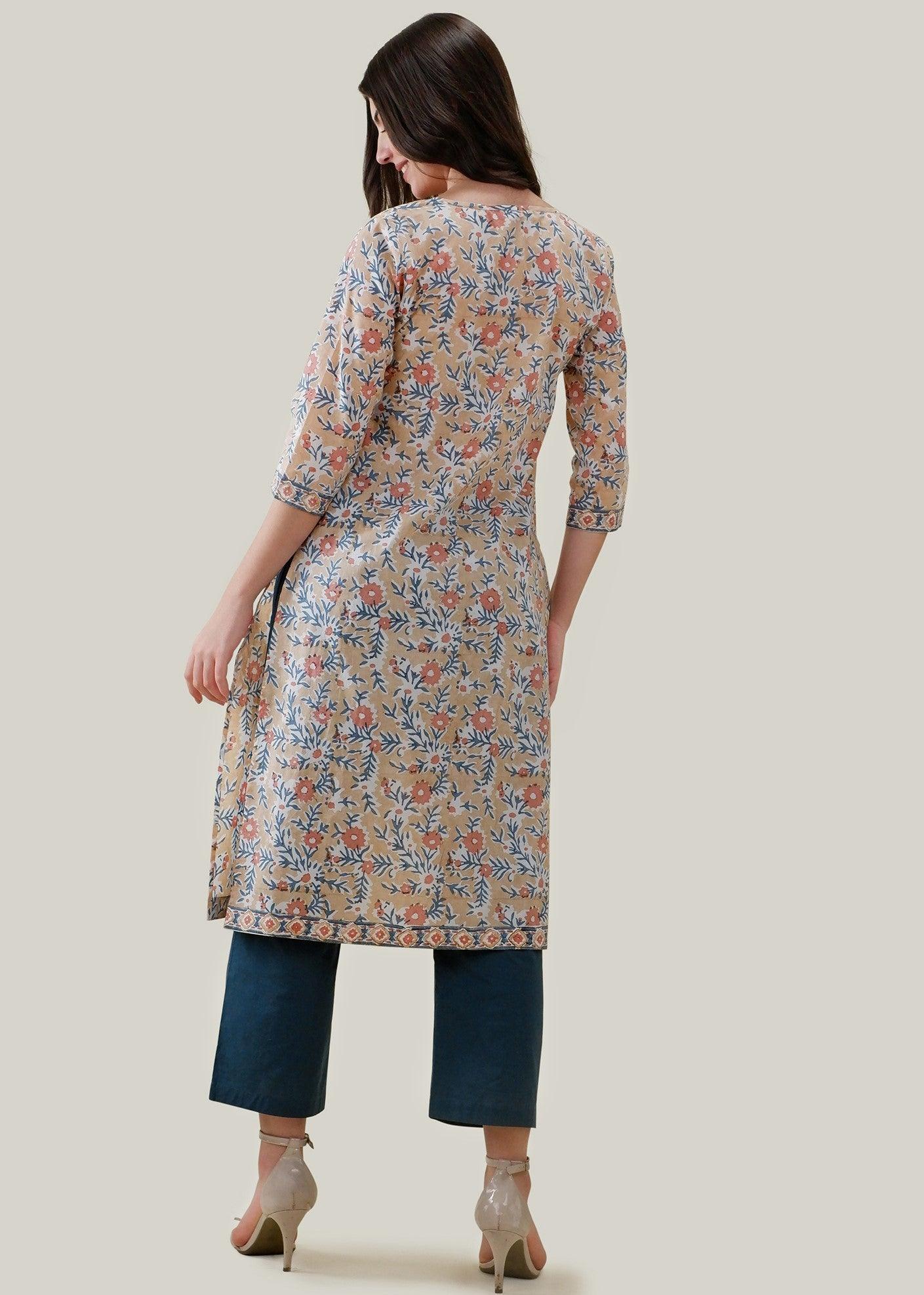 Peach Regular Cotton Upasana Kurta