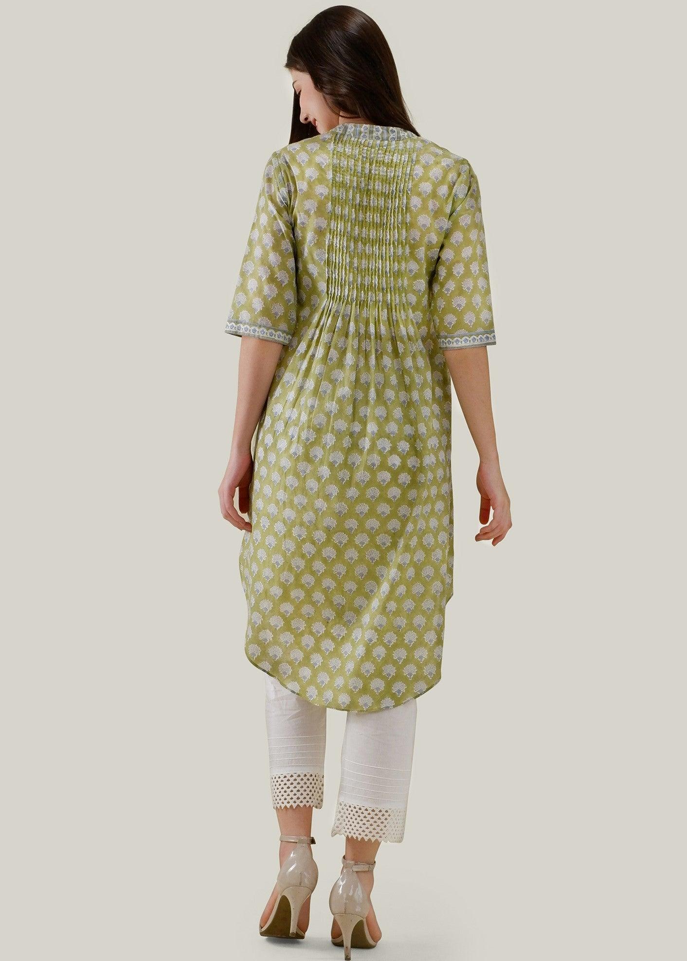 Olive Green Regular Voile Cascade Kurta