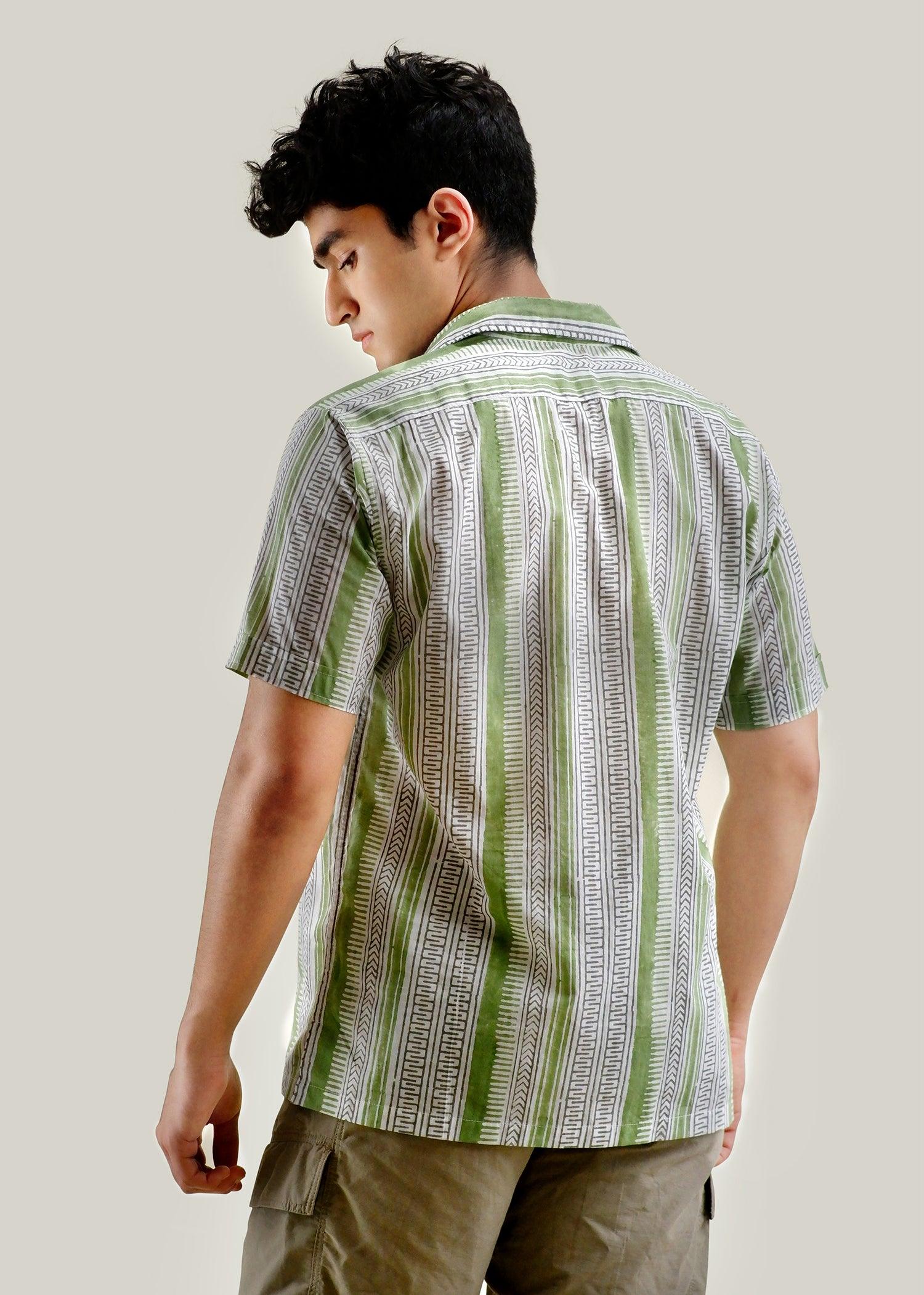 Charcoal & Green Regular Cotton Half Sleeve Shirt