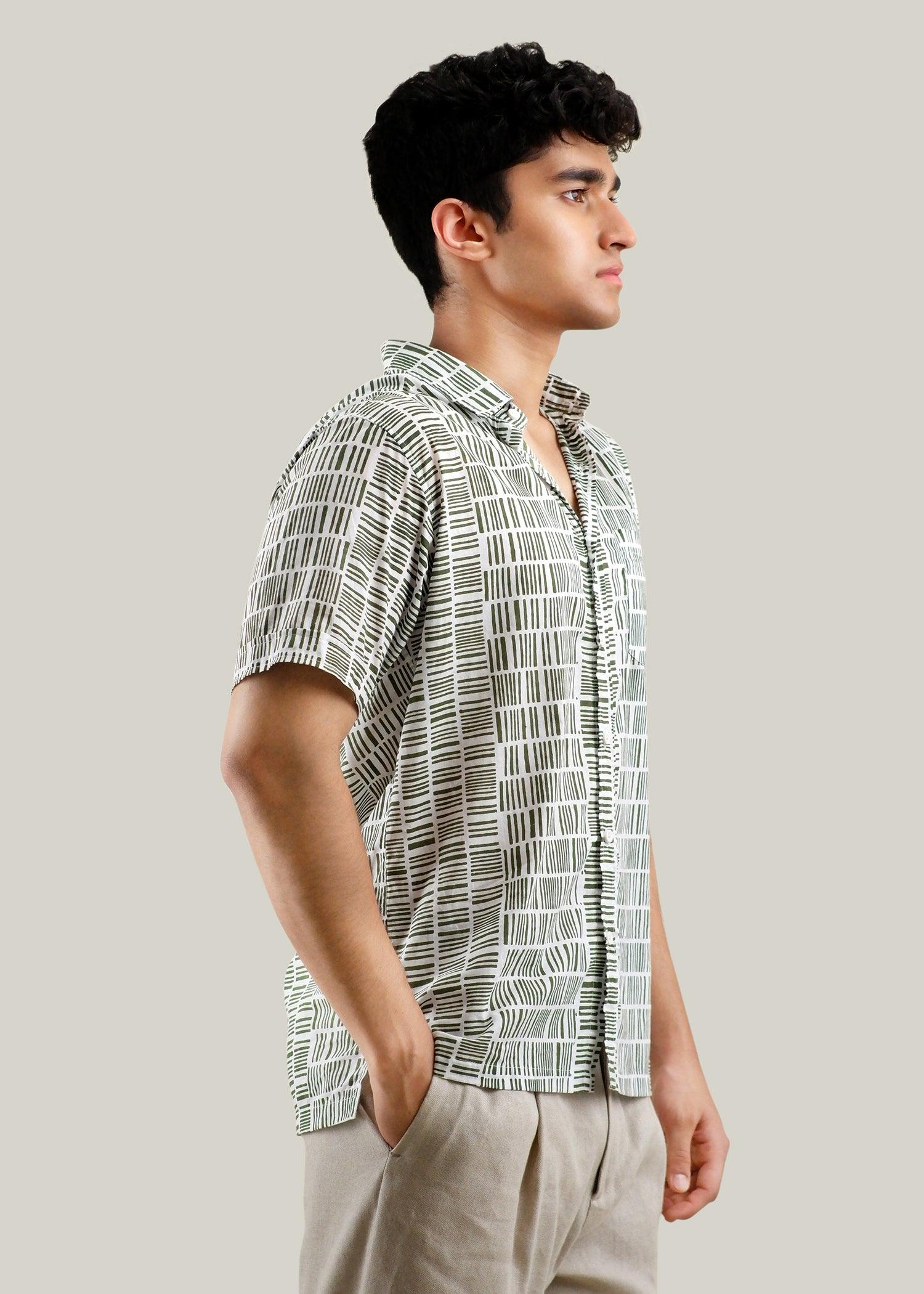 Dark Green Regular Cotton Half Sleeve Shirt