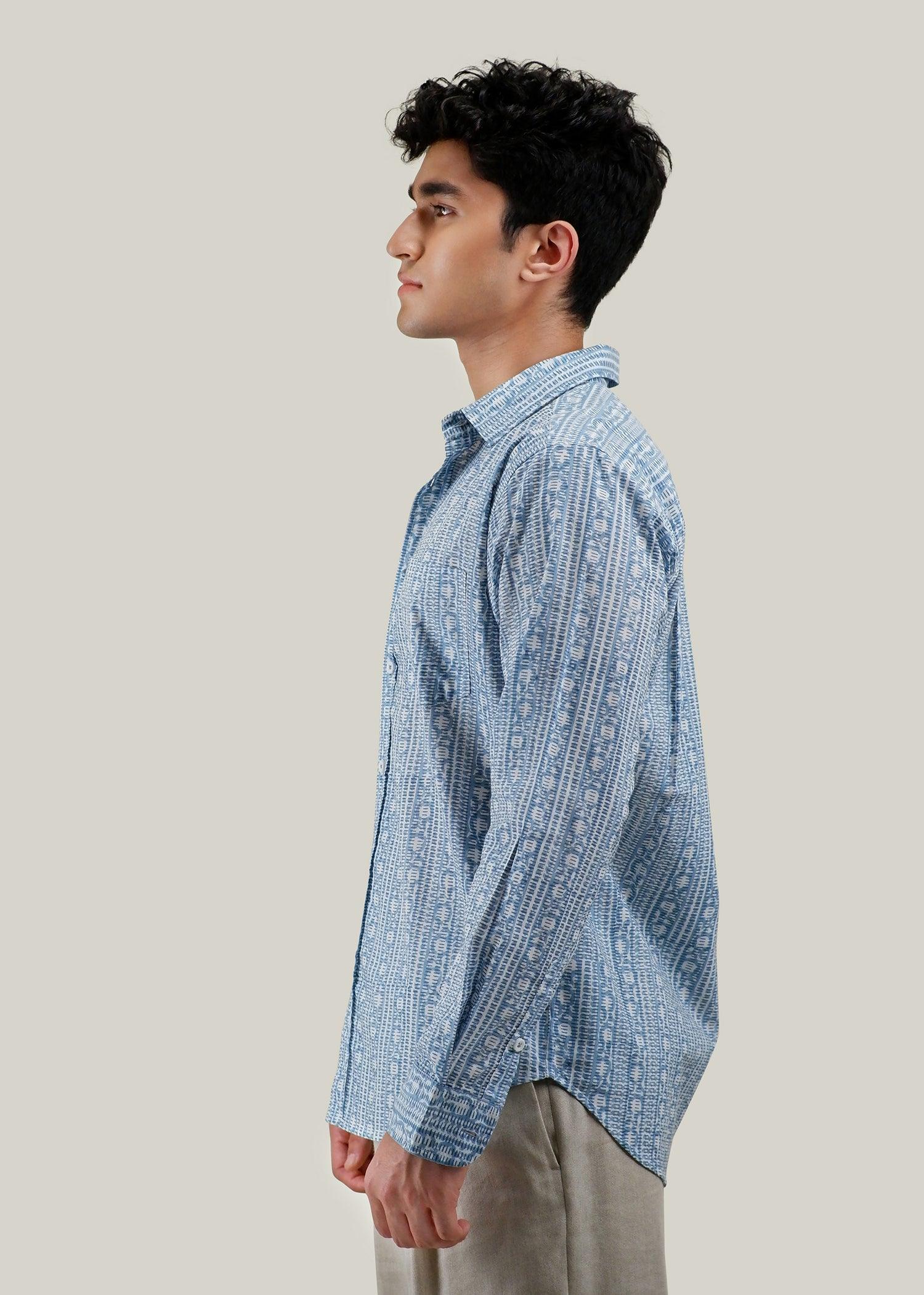 Blue Regular Cotton Full Sleeve Shirt