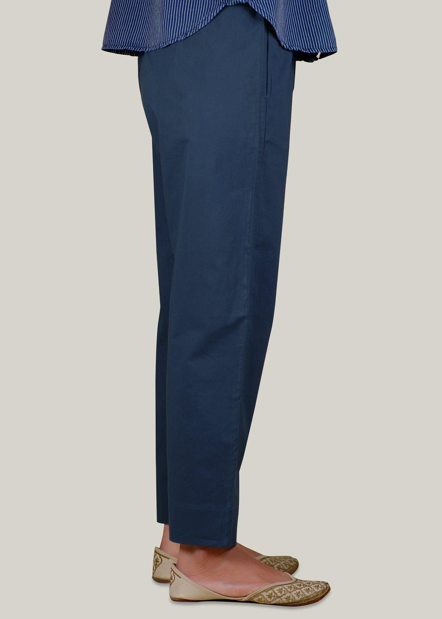 Navy Blue Regular Cotton Tapered Pant