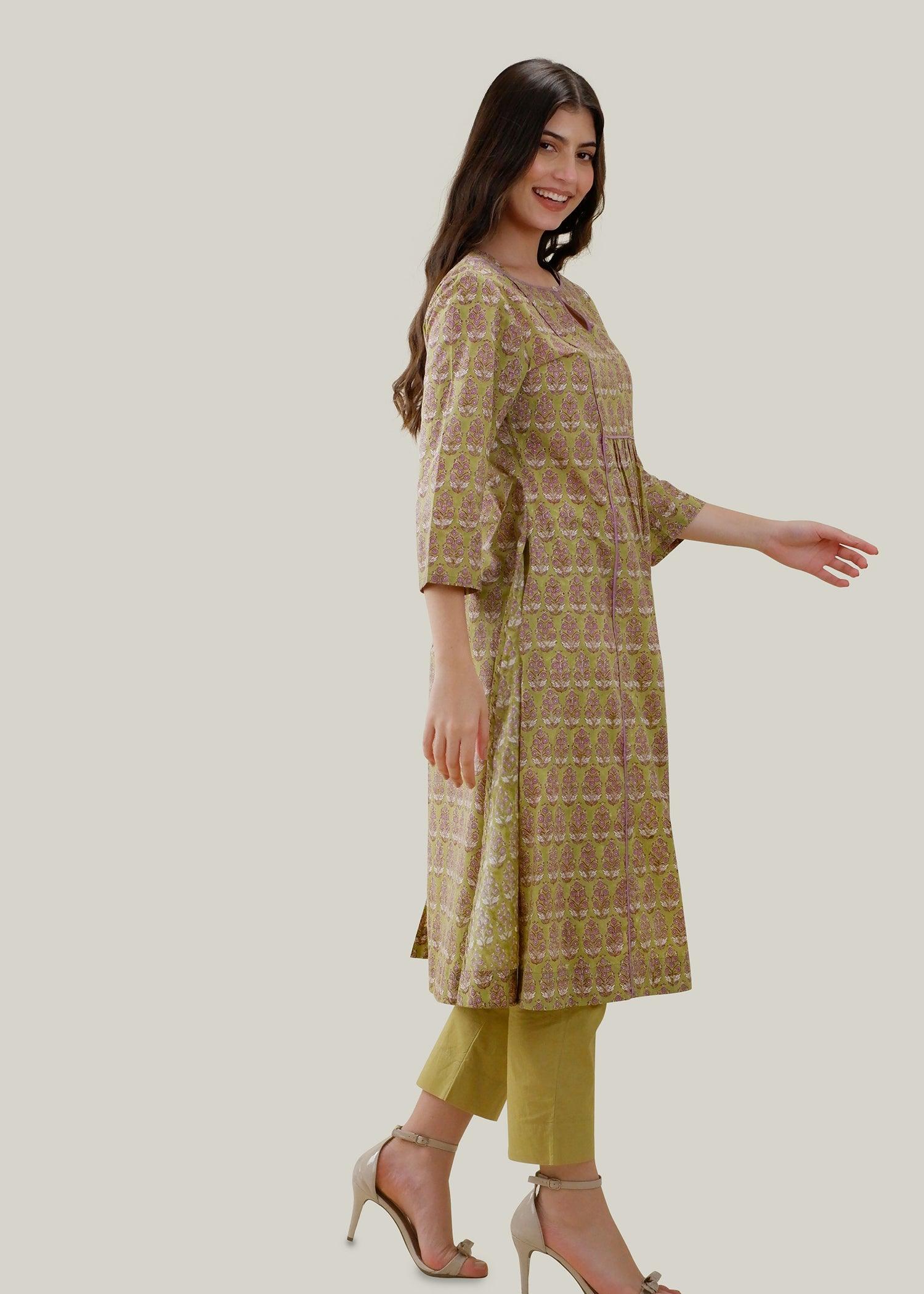 Olive Green Flared Voile Sehar Kurta