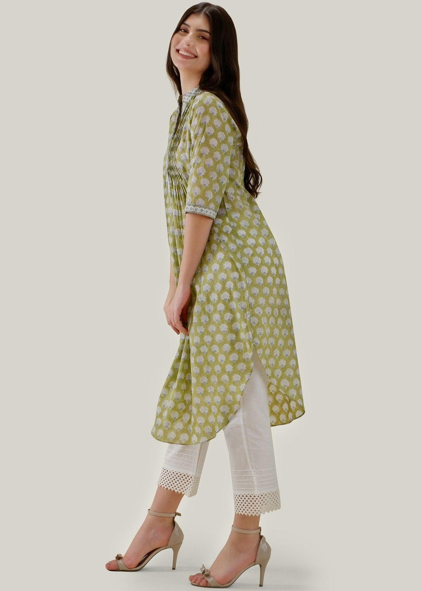 Olive Green Regular Voile Cascade Kurta