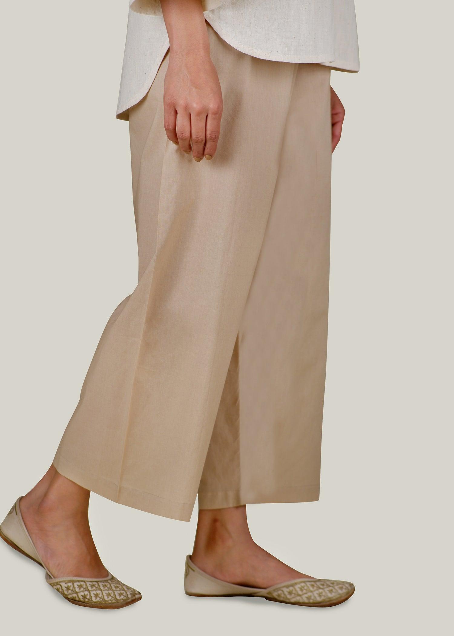 Beige Regular Cotton Wide-Hem Pant