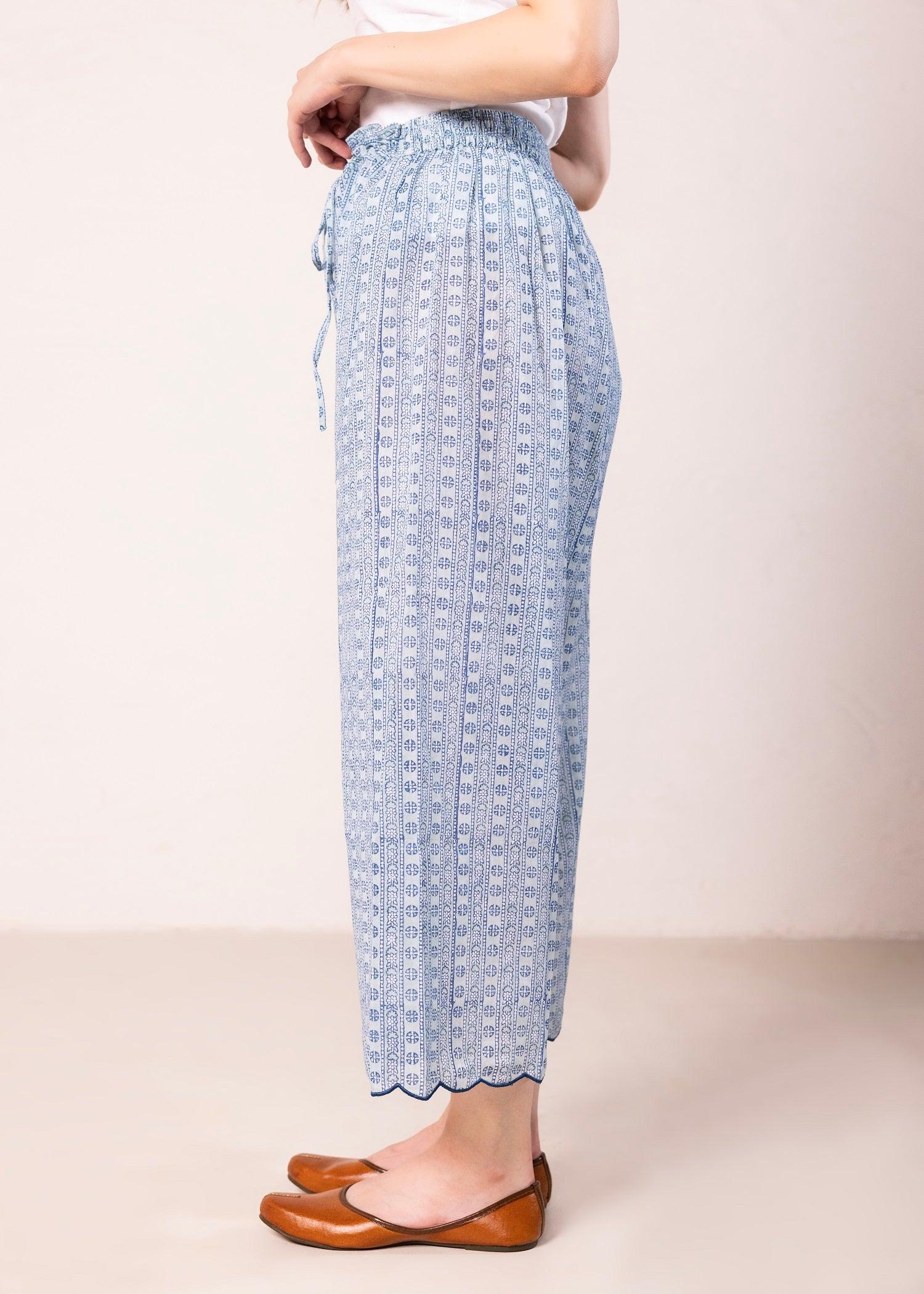 Haze Blue Loose Voile Wide Hem Pant