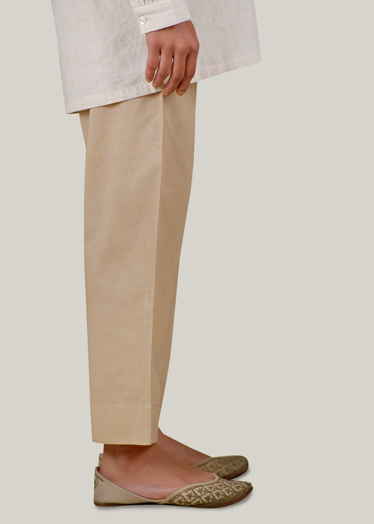 Beige Regular Cotton Tapered Pant